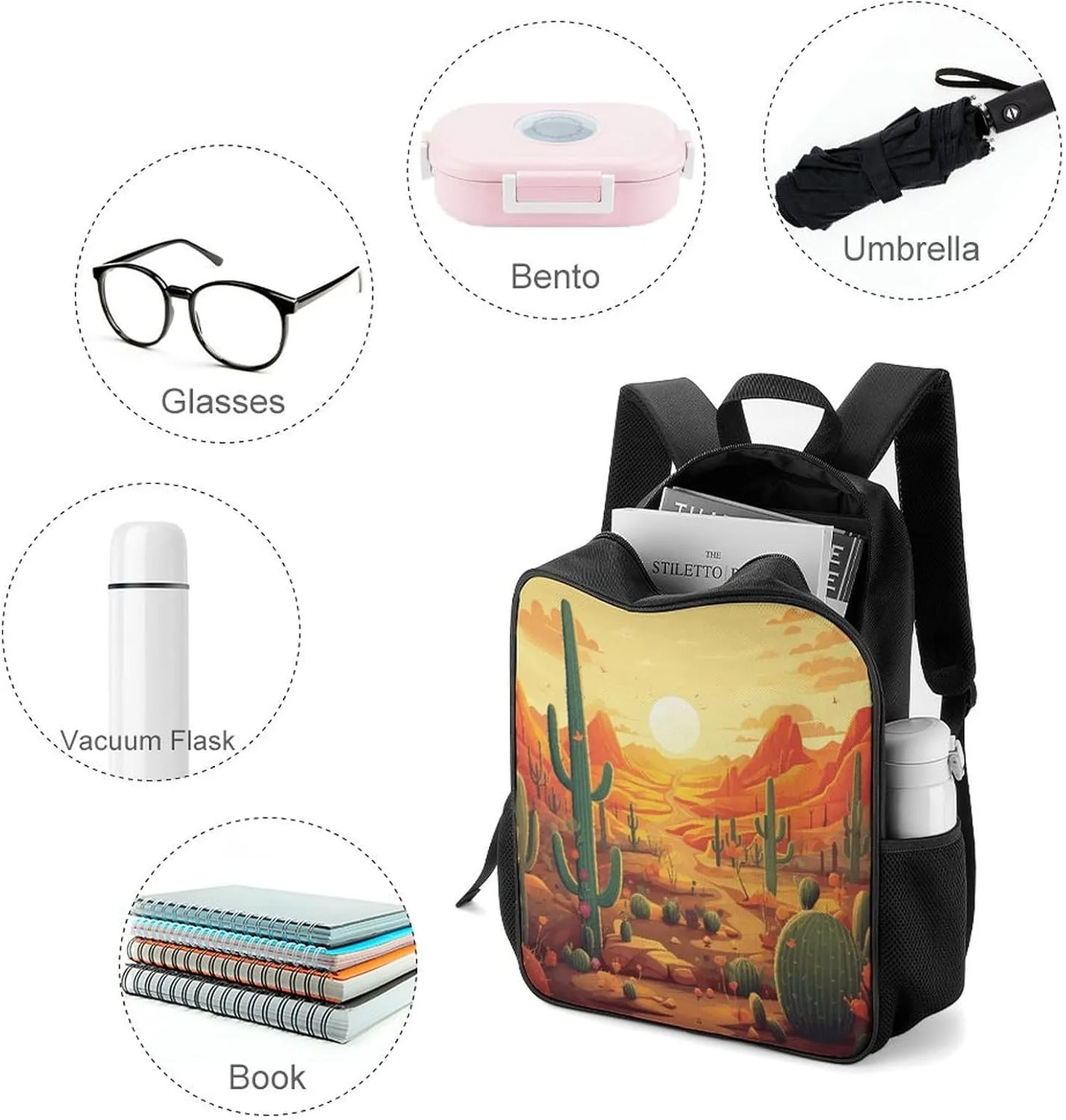 Lightweight Backpacks Cute Travel Bag Durable Cactus at Sunset Printing Small Travel Backpack For Women & Men