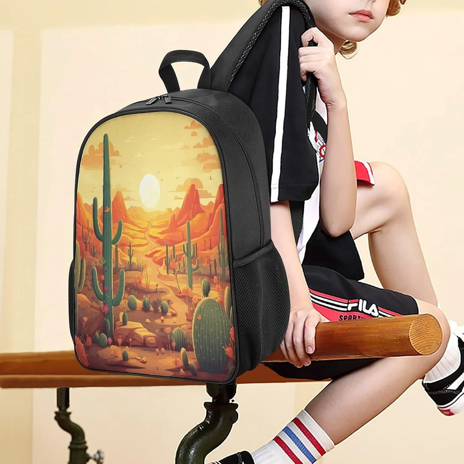 Lightweight Backpacks Cute Travel Bag Durable Cactus at Sunset Printing Small Travel Backpack For Women & Men