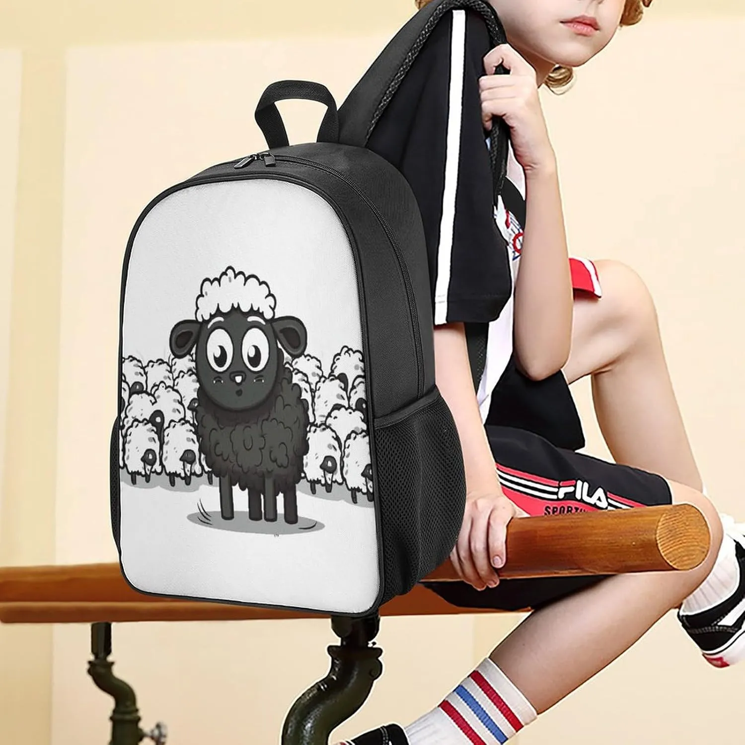 Lightweight Backpacks Cute Travel Bag Durable Cartoon Black White Sheep Printing Small Travel Backpack For Women & Men
