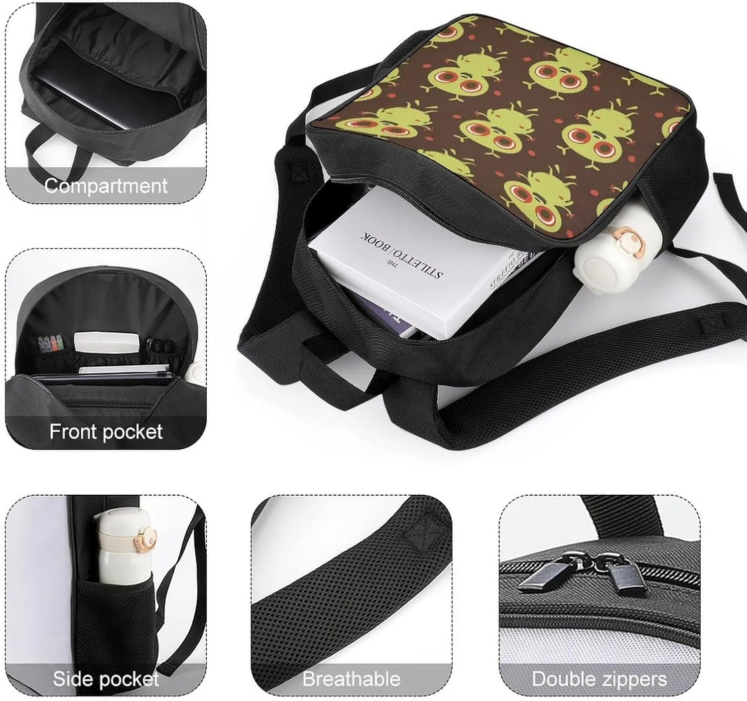 Lightweight Backpacks Cute Travel Bag Durable Cartoon Green Biont Printing Small Travel Backpack For Women & Men