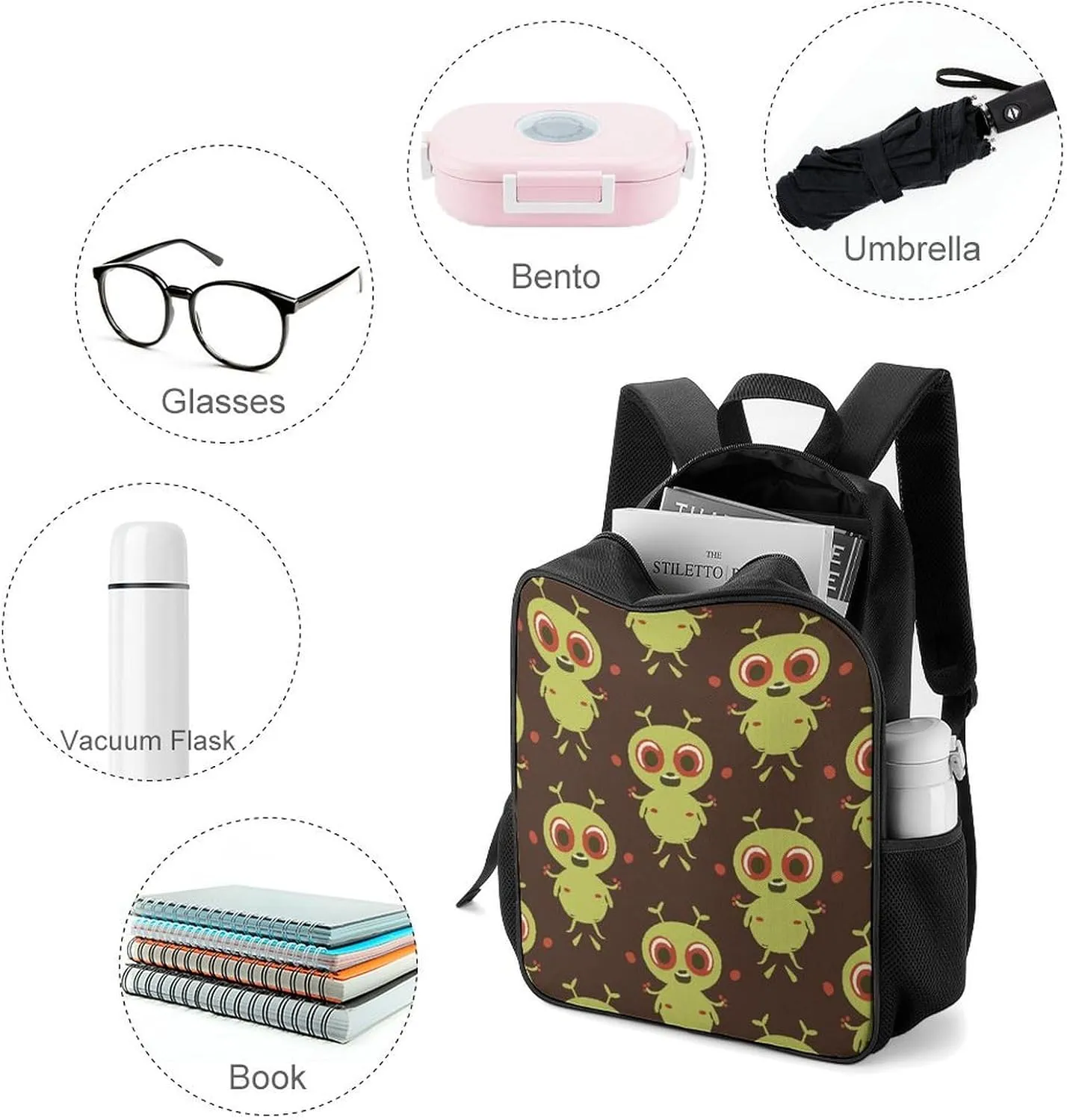 Lightweight Backpacks Cute Travel Bag Durable Cartoon Green Biont Printing Small Travel Backpack For Women & Men
