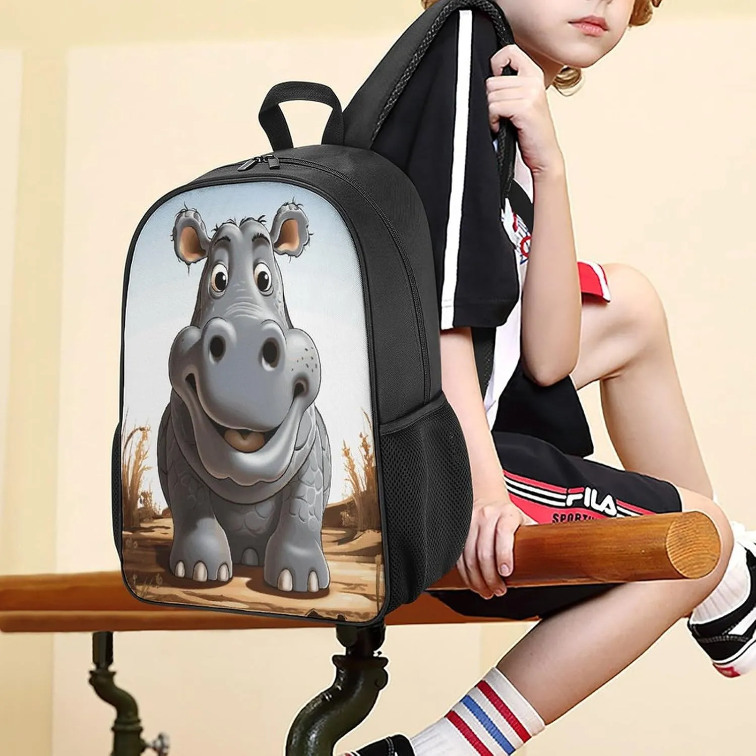 Lightweight Backpacks Cute Travel Bag Durable Cartoon Hippo Printing Small Travel Backpack For Women & Men