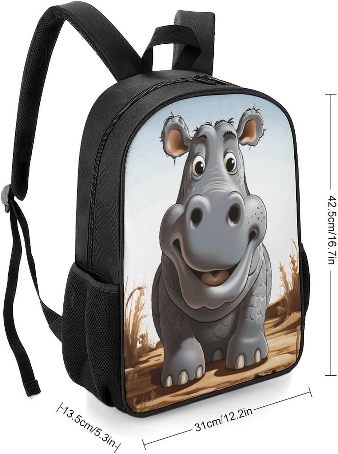 Lightweight Backpacks Cute Travel Bag Durable Cartoon Hippo Printing Small Travel Backpack For Women & Men