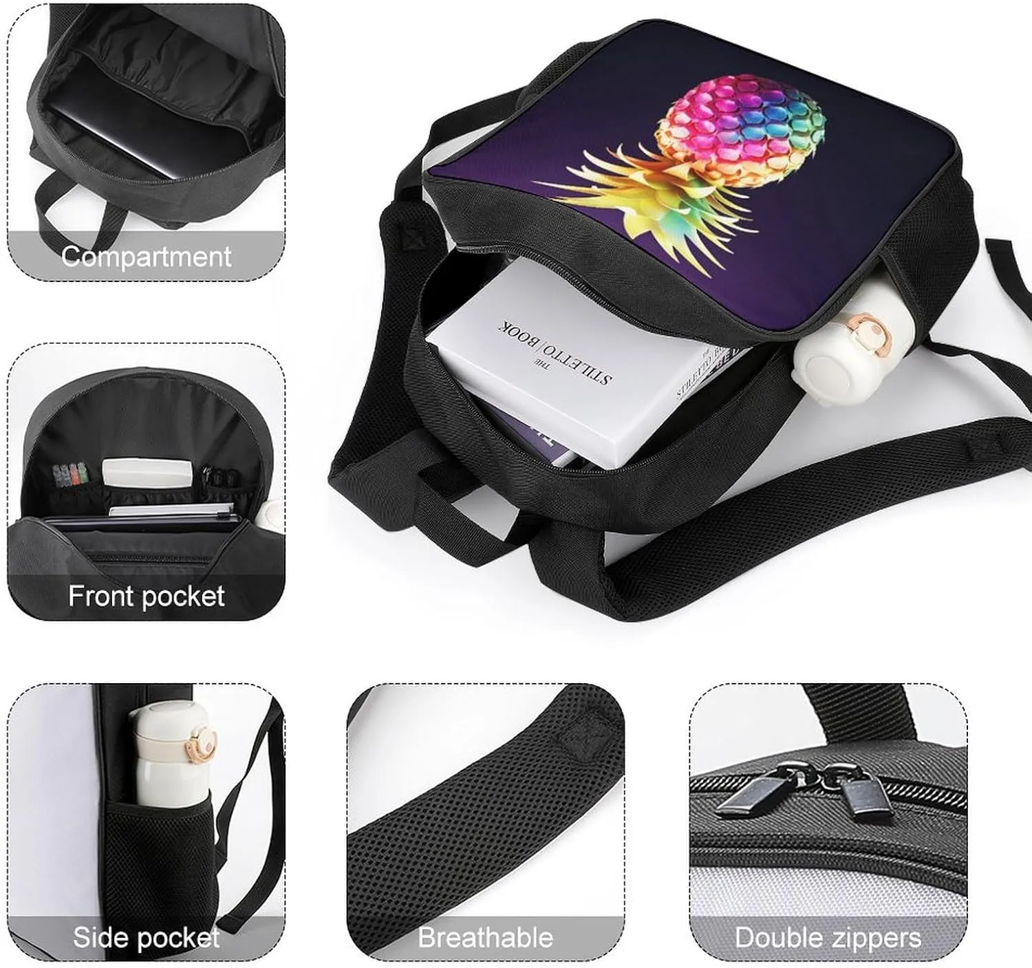 Lightweight Backpacks Cute Travel Bag Durable Colorful Pineapple Printing Small Travel Backpack For Women & Men