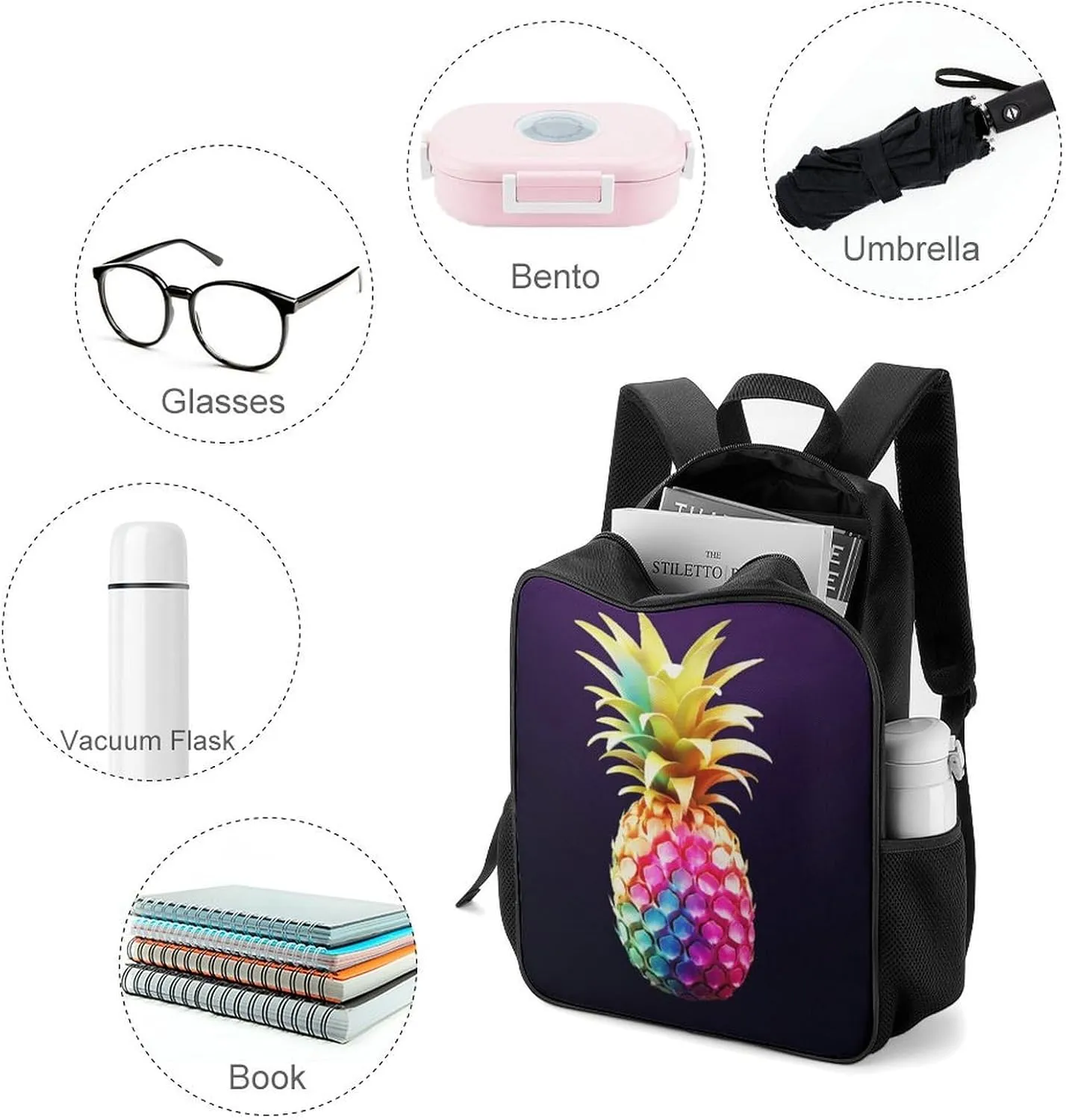Lightweight Backpacks Cute Travel Bag Durable Colorful Pineapple Printing Small Travel Backpack For Women & Men