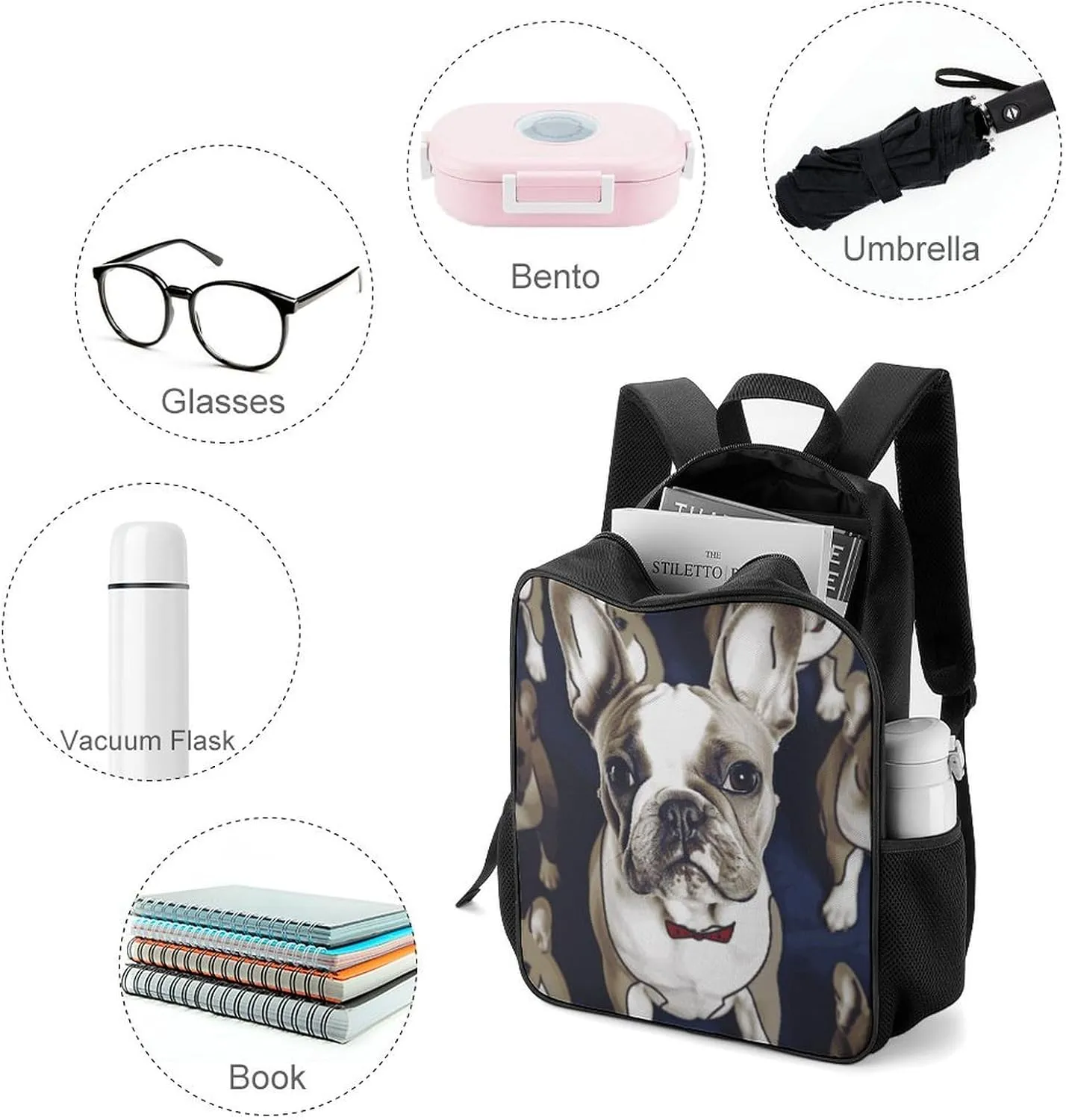 Lightweight Backpacks Cute Travel Bag Durable Cute French Bulldog Printing Small Travel Backpack For Women & Men