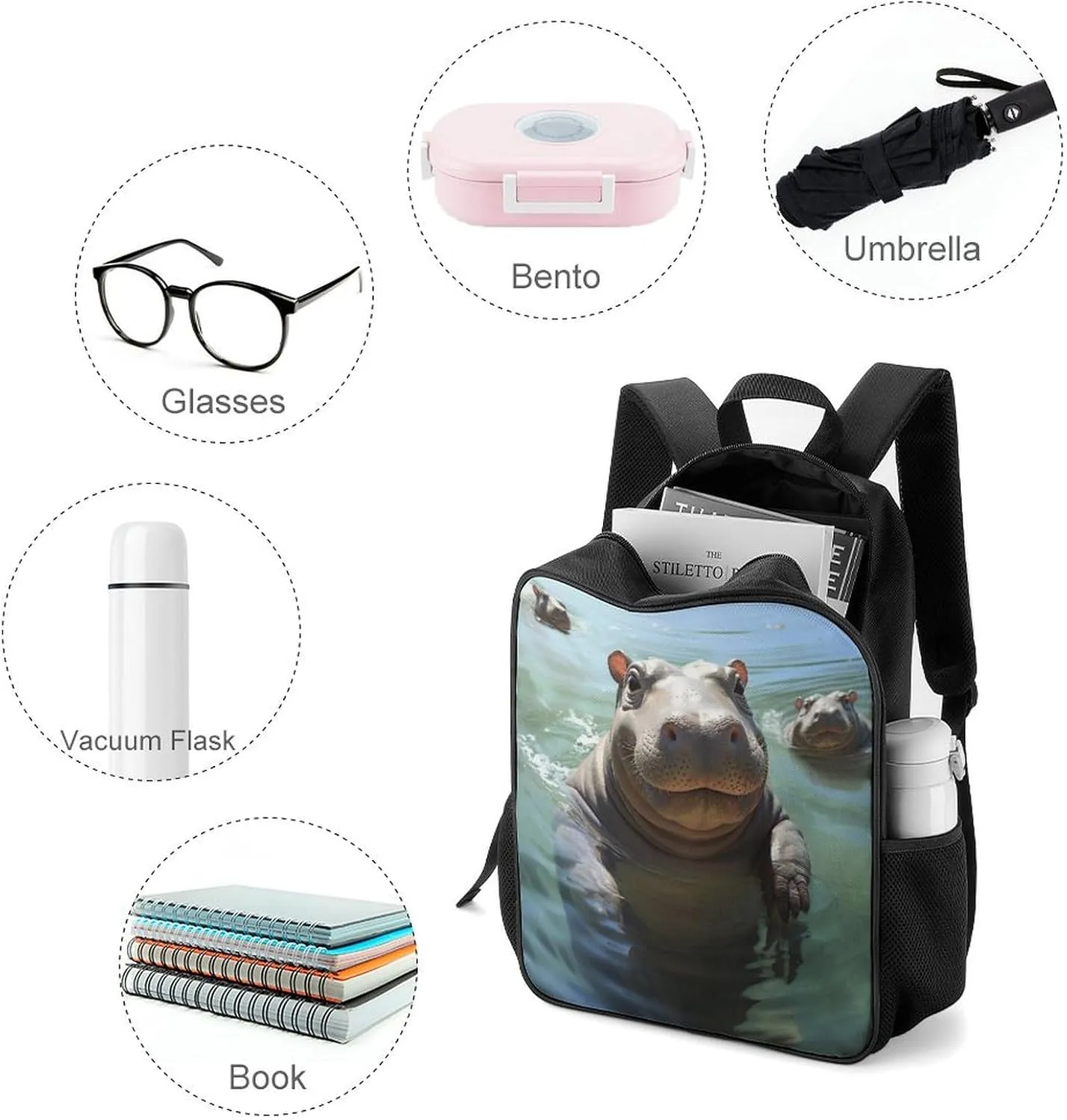 Lightweight Backpacks Cute Travel Bag Durable Cute Hippos Printing Small Travel Backpack For Women & Men