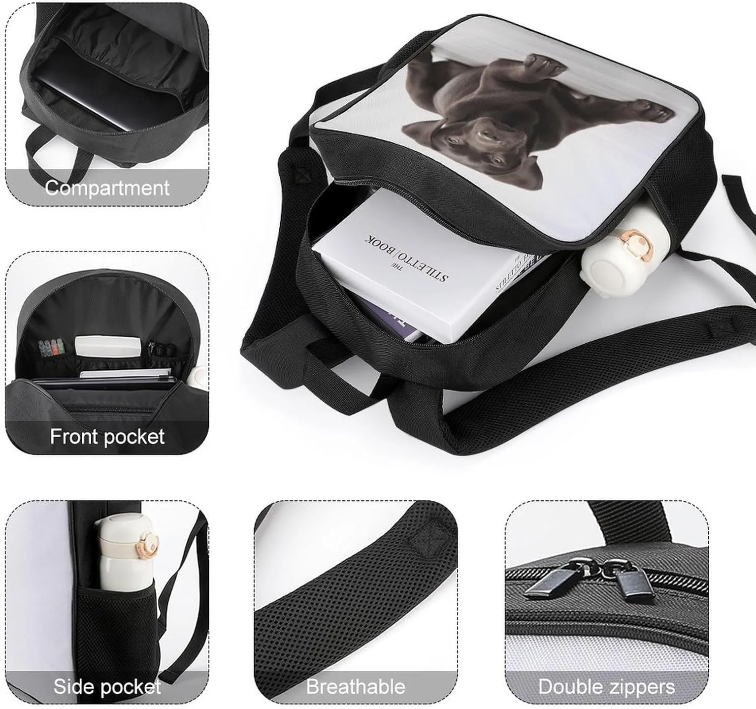 Lightweight Backpacks Cute Travel Bag Durable Dog Printing Small Travel Backpack For Women & Men