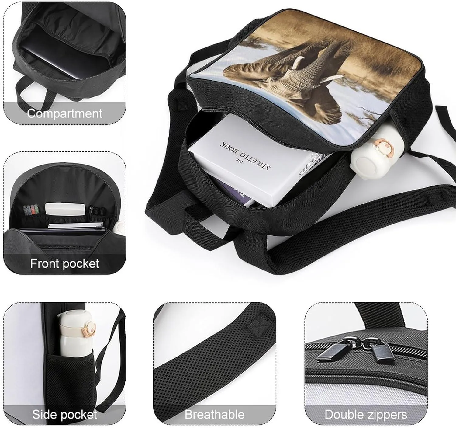 Lightweight Backpacks Cute Travel Bag Durable Elephant Printing Small Travel Backpack For Women & Men