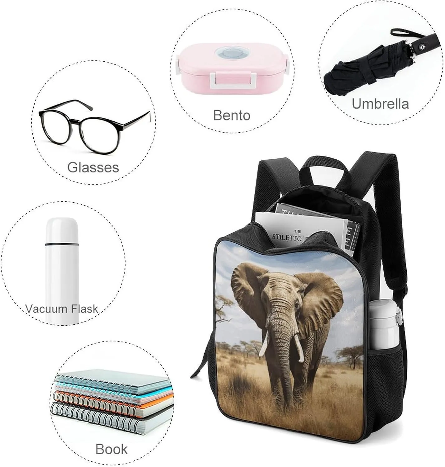 Lightweight Backpacks Cute Travel Bag Durable Elephant Printing Small Travel Backpack For Women & Men