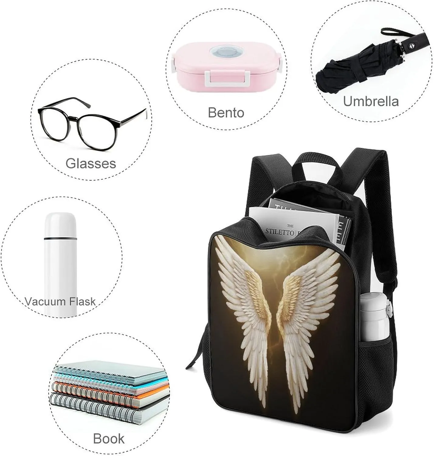 Lightweight Backpacks Cute Travel Bag Durable Fairy Wing Printing Small Travel Backpack For Women & Men
