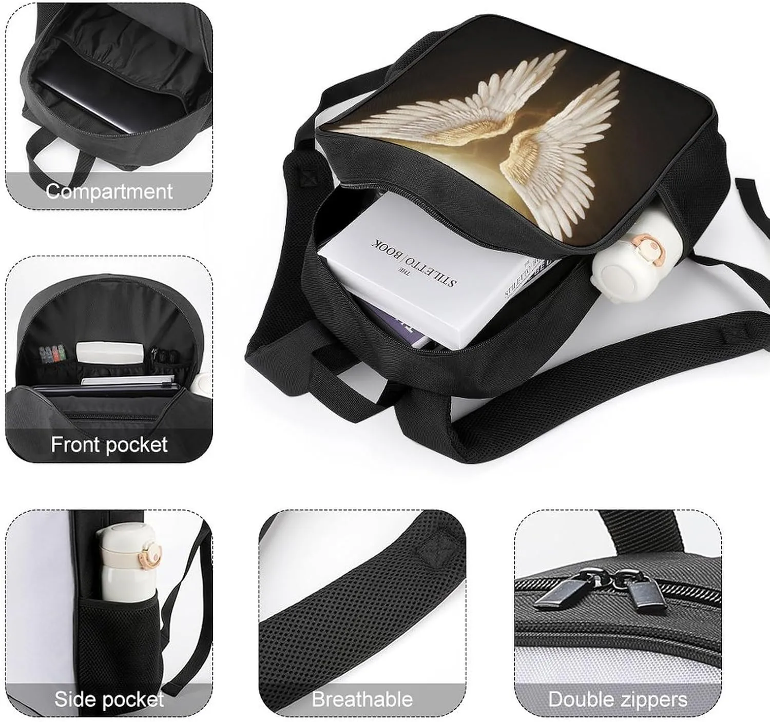 Lightweight Backpacks Cute Travel Bag Durable Fairy Wing Printing Small Travel Backpack For Women & Men