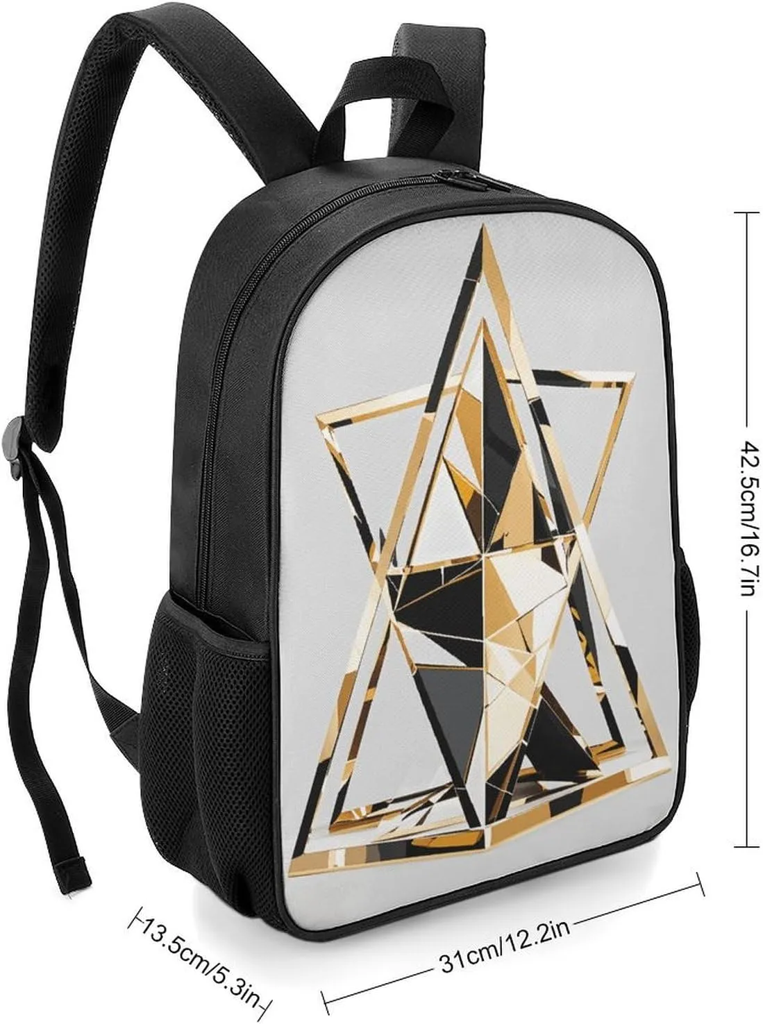 Lightweight Backpacks Cute Travel Bag Durable Fashion Modern Black White Gold Triangle Printing Small Travel Backpack For Women & Men
