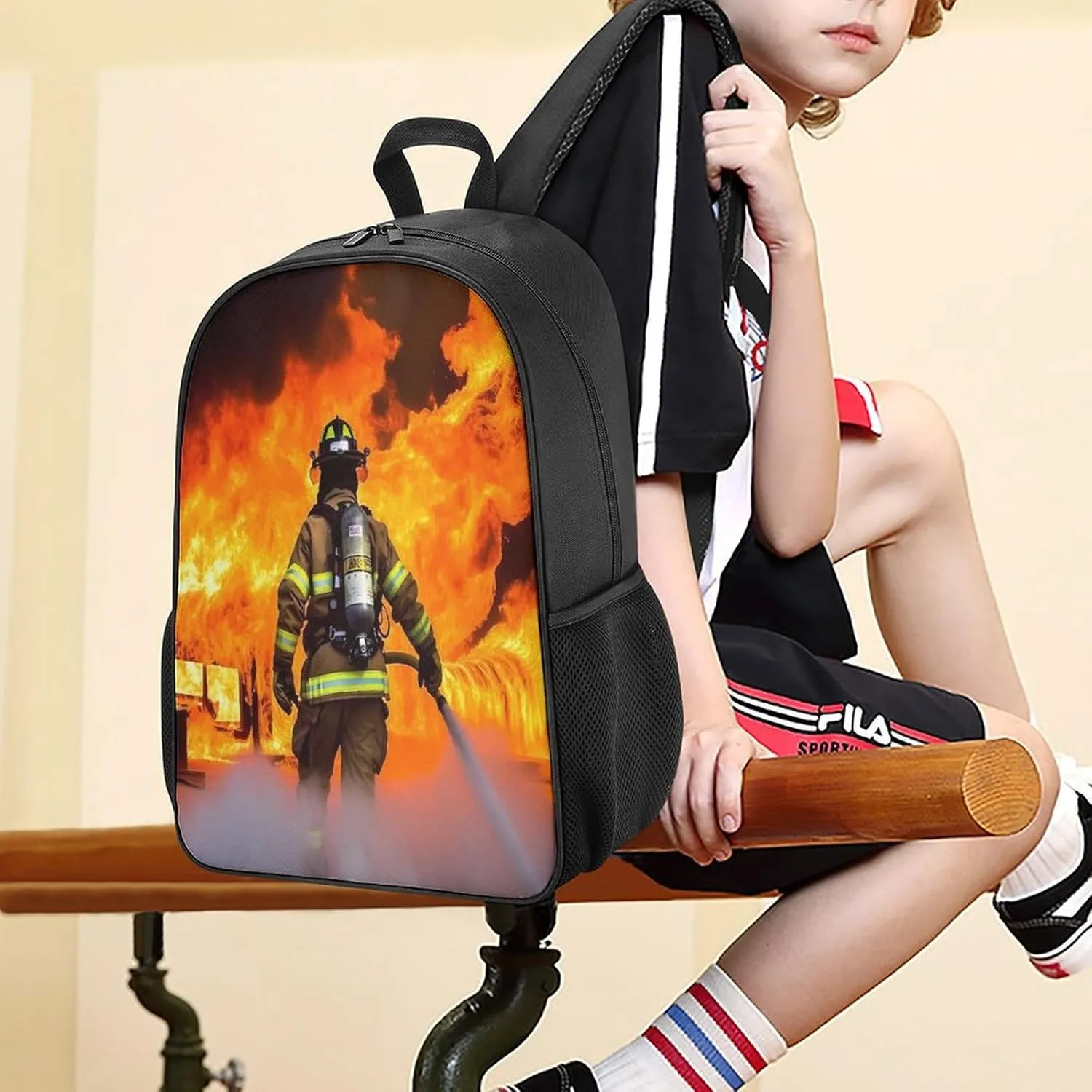 Lightweight Backpacks Cute Travel Bag Durable Firefighter Fireman Flame Printing Small Travel Backpack For Women & Men