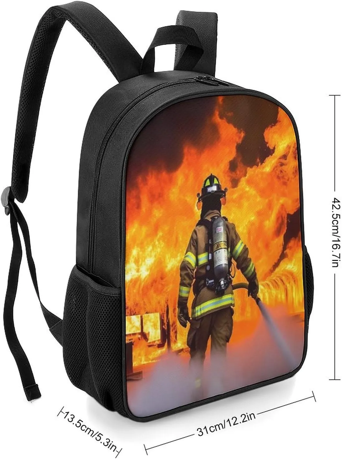 Lightweight Backpacks Cute Travel Bag Durable Firefighter Fireman Flame Printing Small Travel Backpack For Women & Men