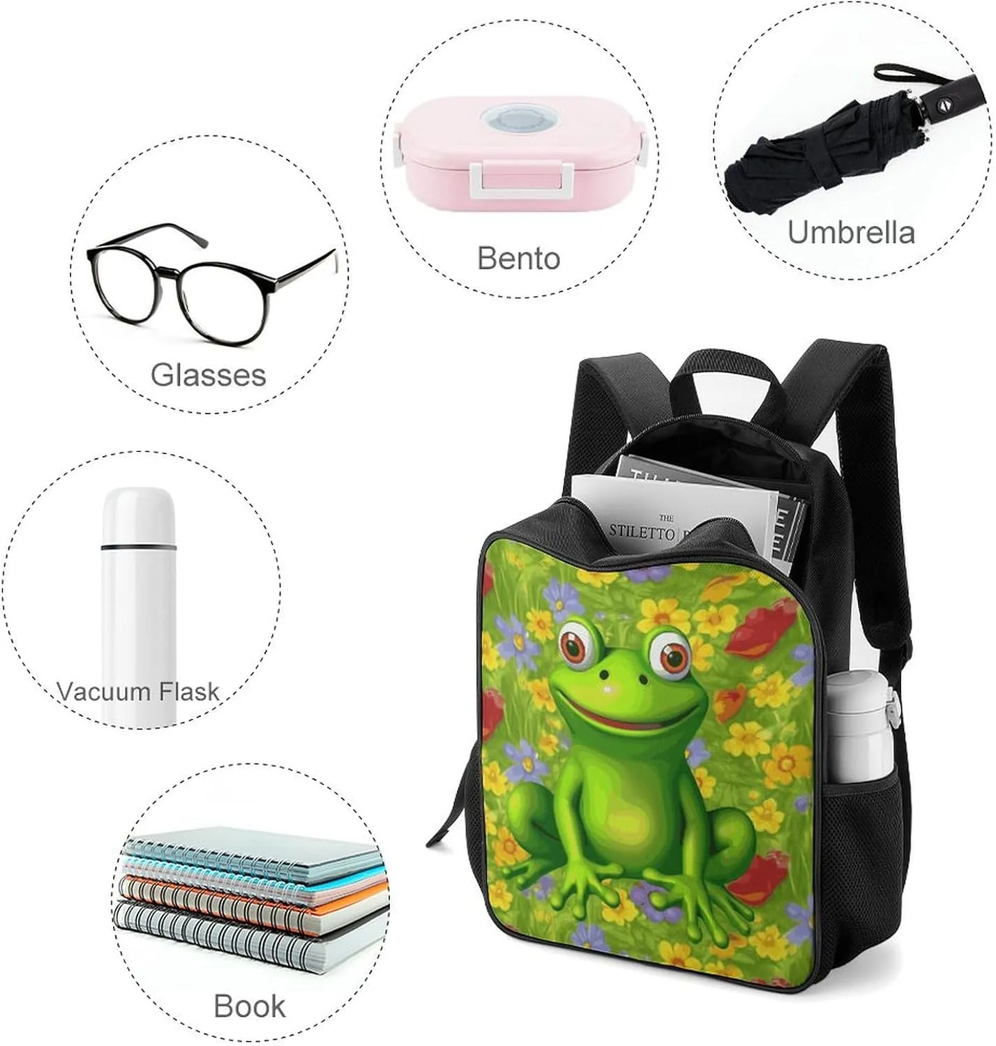 Lightweight Backpacks Cute Travel Bag Durable Frog Printing Small Travel Backpack For Women & Men