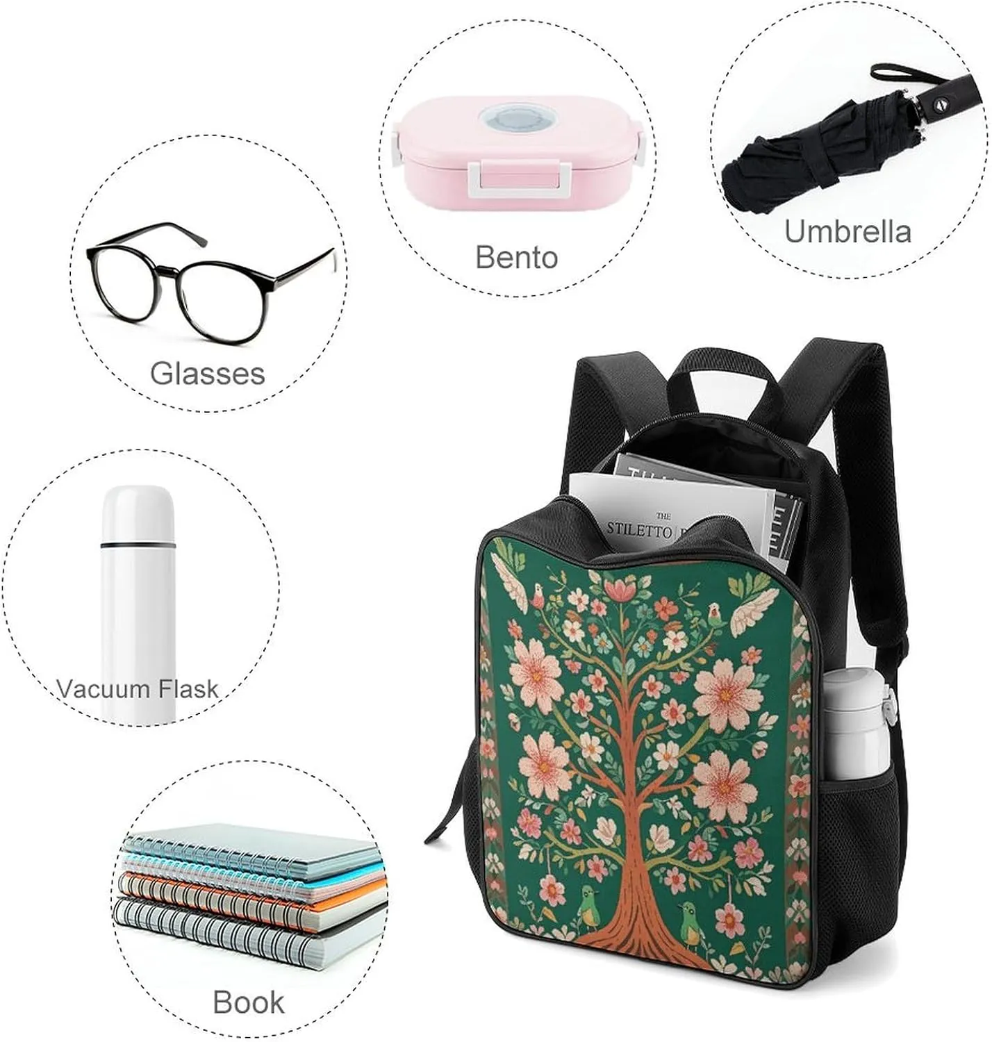 Lightweight Backpacks Cute Travel Bag Durable Green Tree of Life Printing Small Travel Backpack For Women & Men