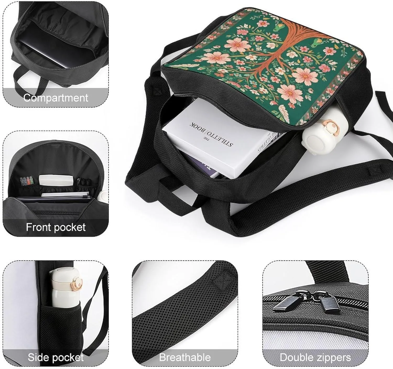 Lightweight Backpacks Cute Travel Bag Durable Green Tree of Life Printing Small Travel Backpack For Women & Men