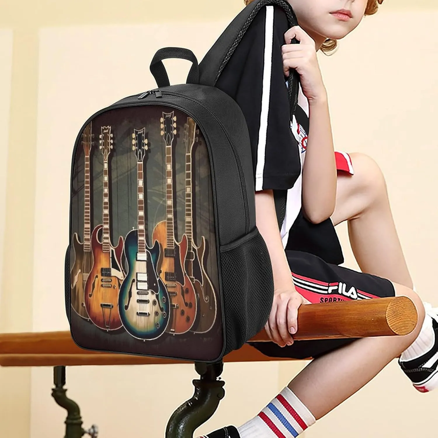Lightweight Backpacks Cute Travel Bag Durable Guitars Art Printing Small Travel Backpack For Women & Men