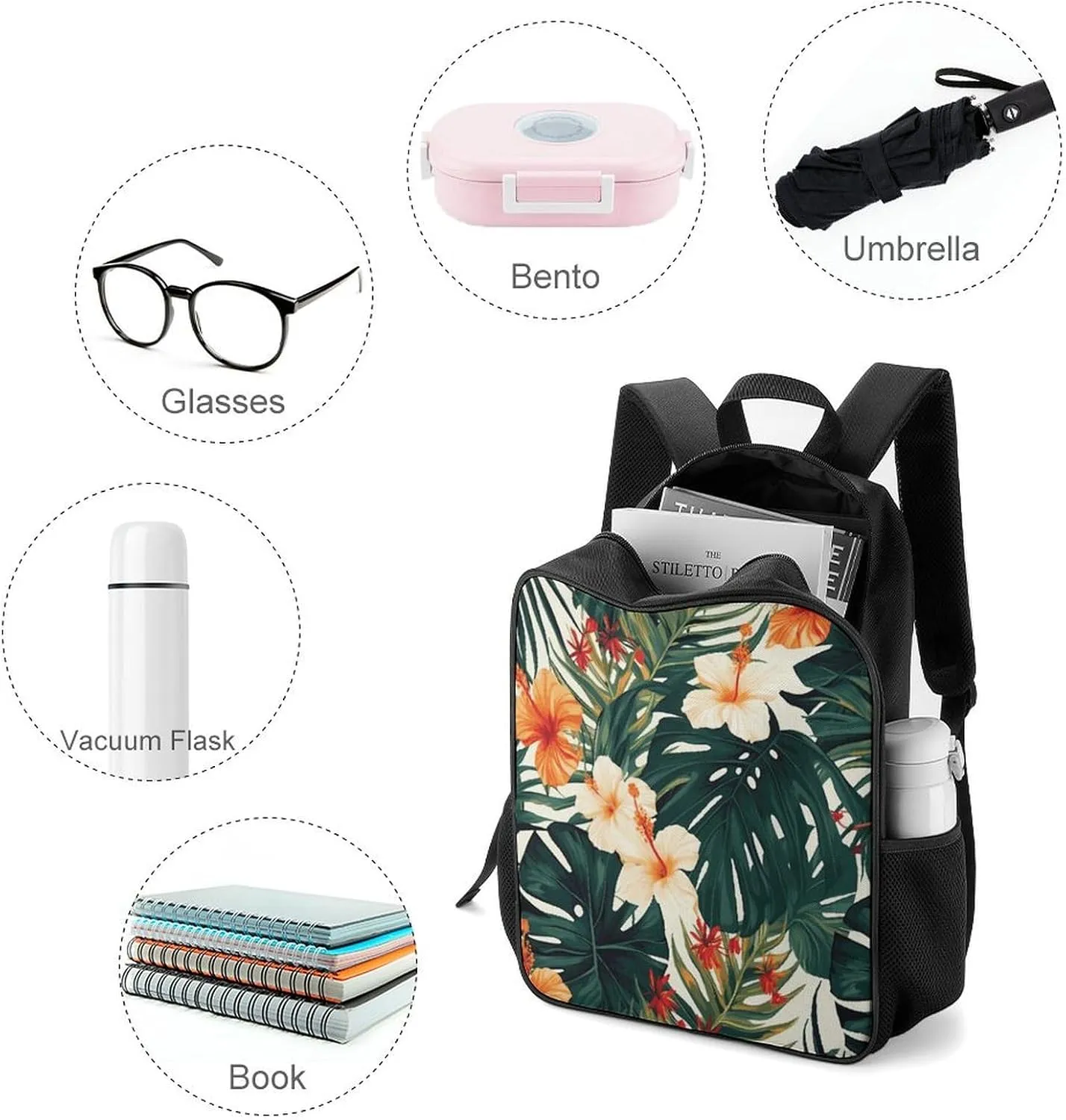 Lightweight Backpacks Cute Travel Bag Durable Hawaiian Flower Leaves Printing Small Travel Backpack For Women & Men
