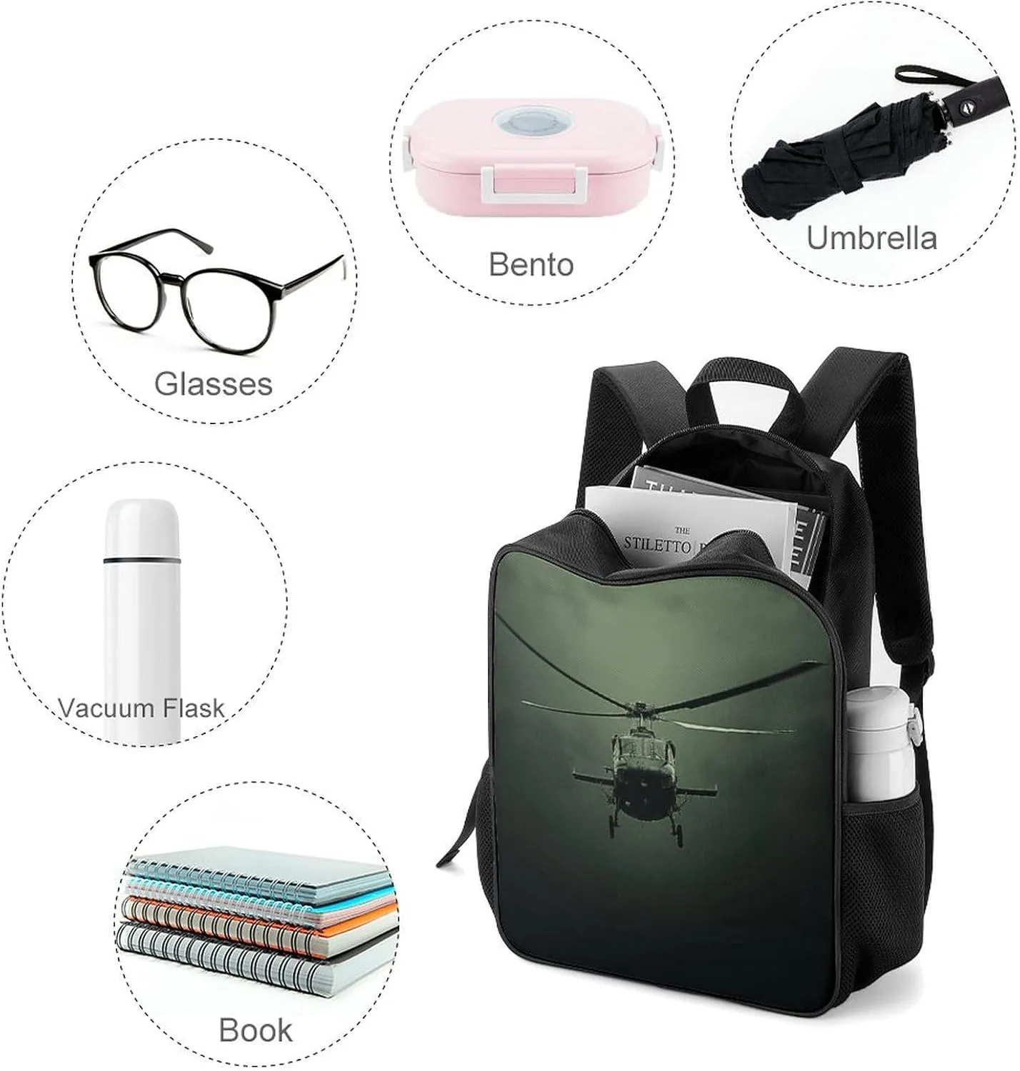 Lightweight Backpacks Cute Travel Bag Durable Helicopter Printing Small Travel Backpack For Women & Men