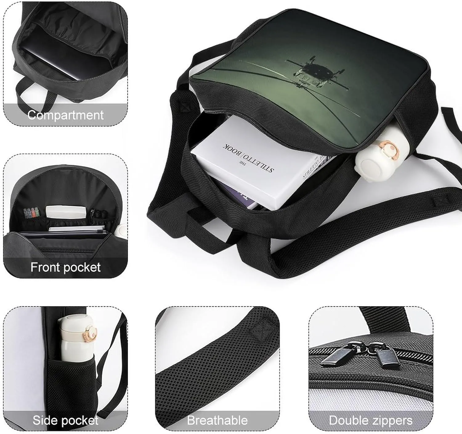 Lightweight Backpacks Cute Travel Bag Durable Helicopter Printing Small Travel Backpack For Women & Men