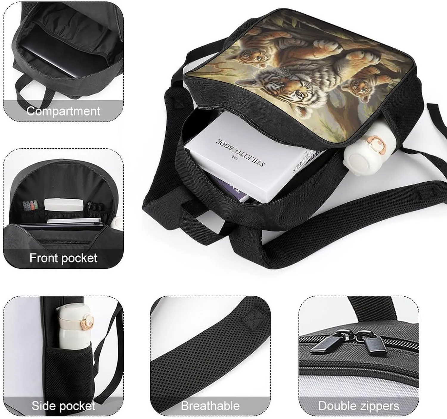 Lightweight Backpacks Cute Travel Bag Durable Jungle Tigers Printing Small Travel Backpack For Women & Men