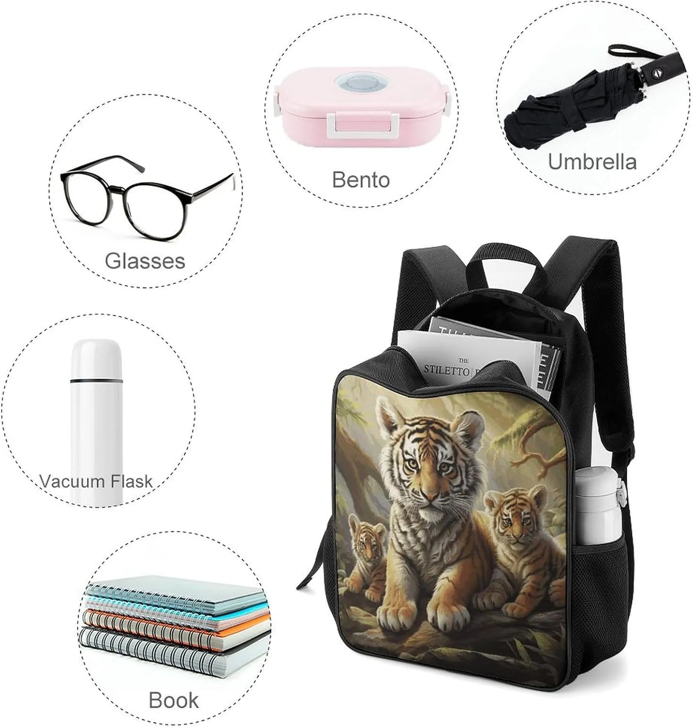 Lightweight Backpacks Cute Travel Bag Durable Jungle Tigers Printing Small Travel Backpack For Women & Men