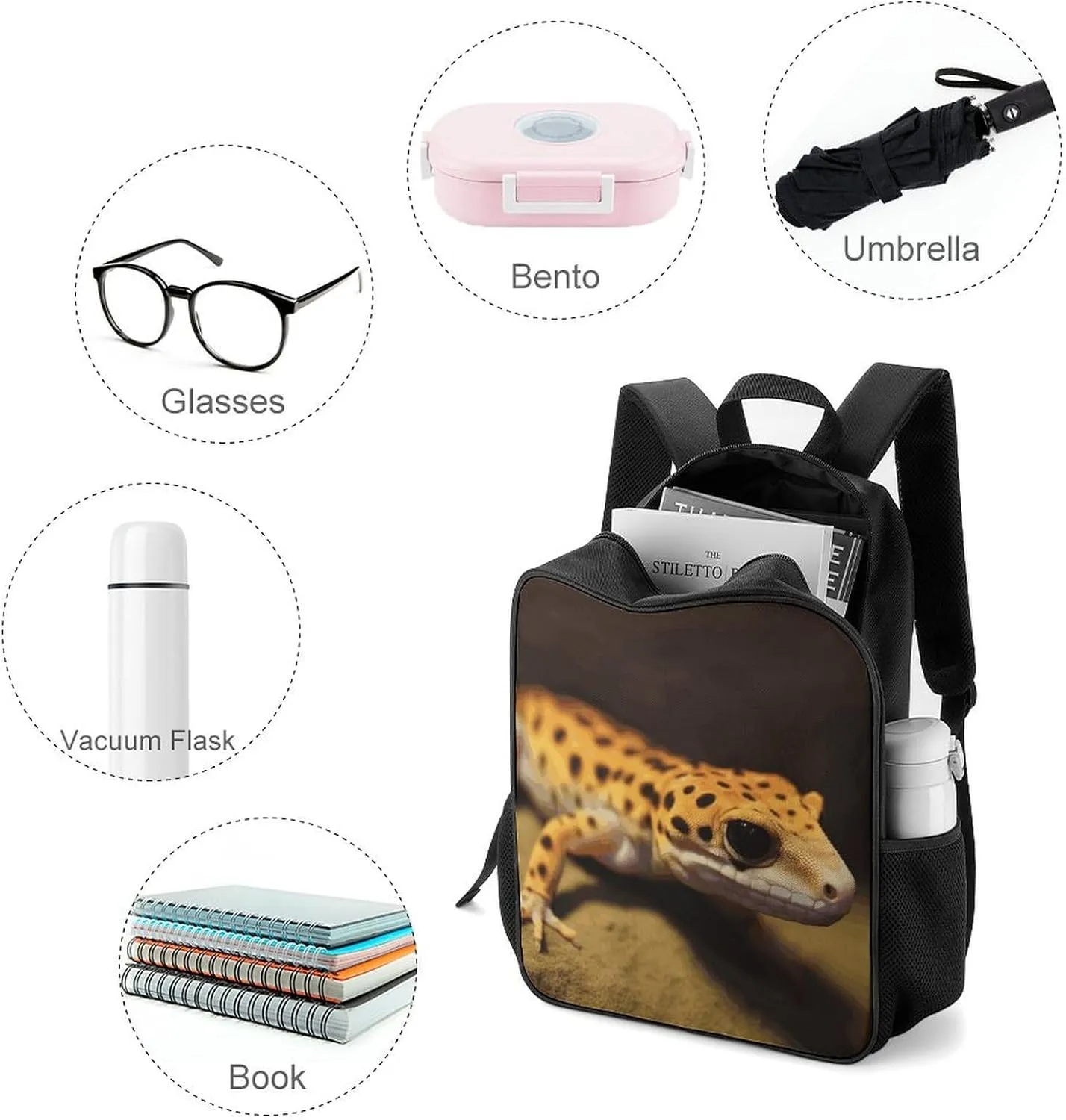 Lightweight Backpacks Cute Travel Bag Durable Leopard Little Gecko Printing Small Travel Backpack For Women & Men