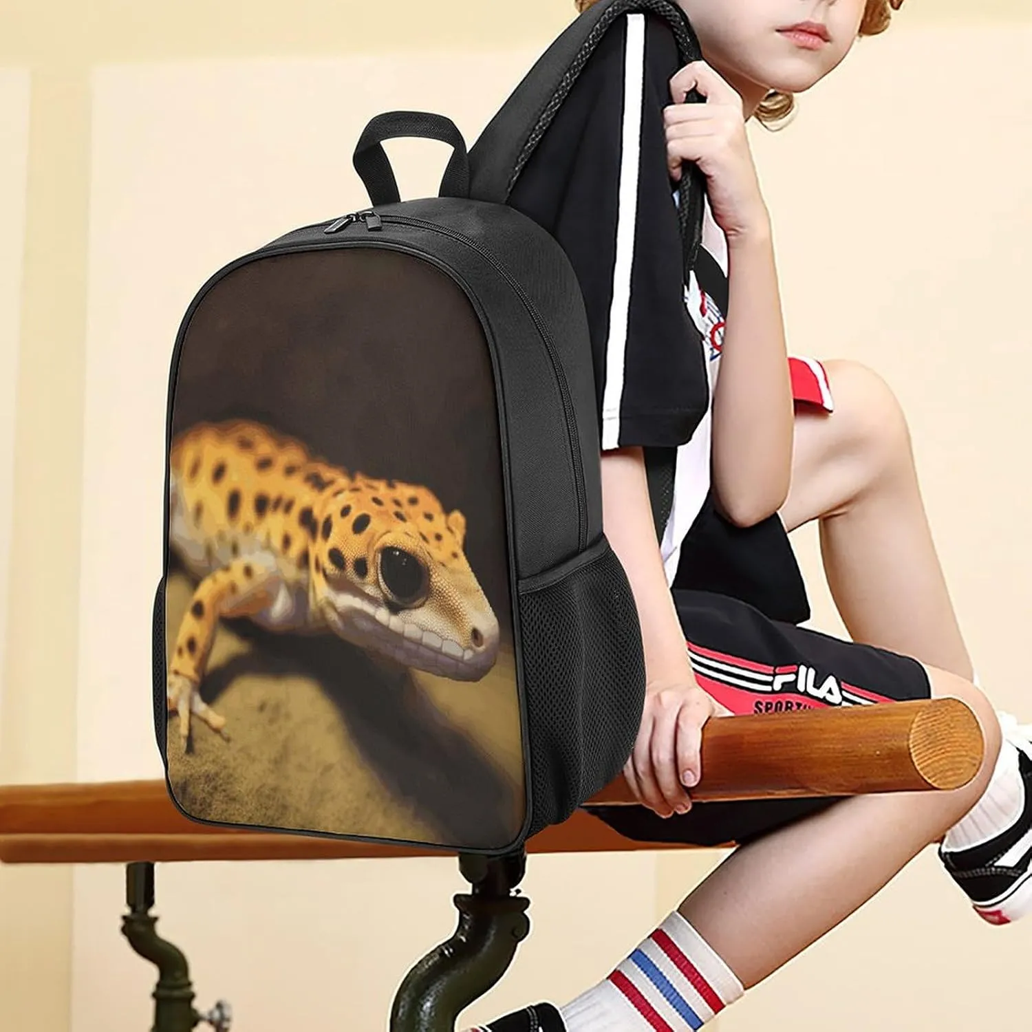 Lightweight Backpacks Cute Travel Bag Durable Leopard Little Gecko Printing Small Travel Backpack For Women & Men