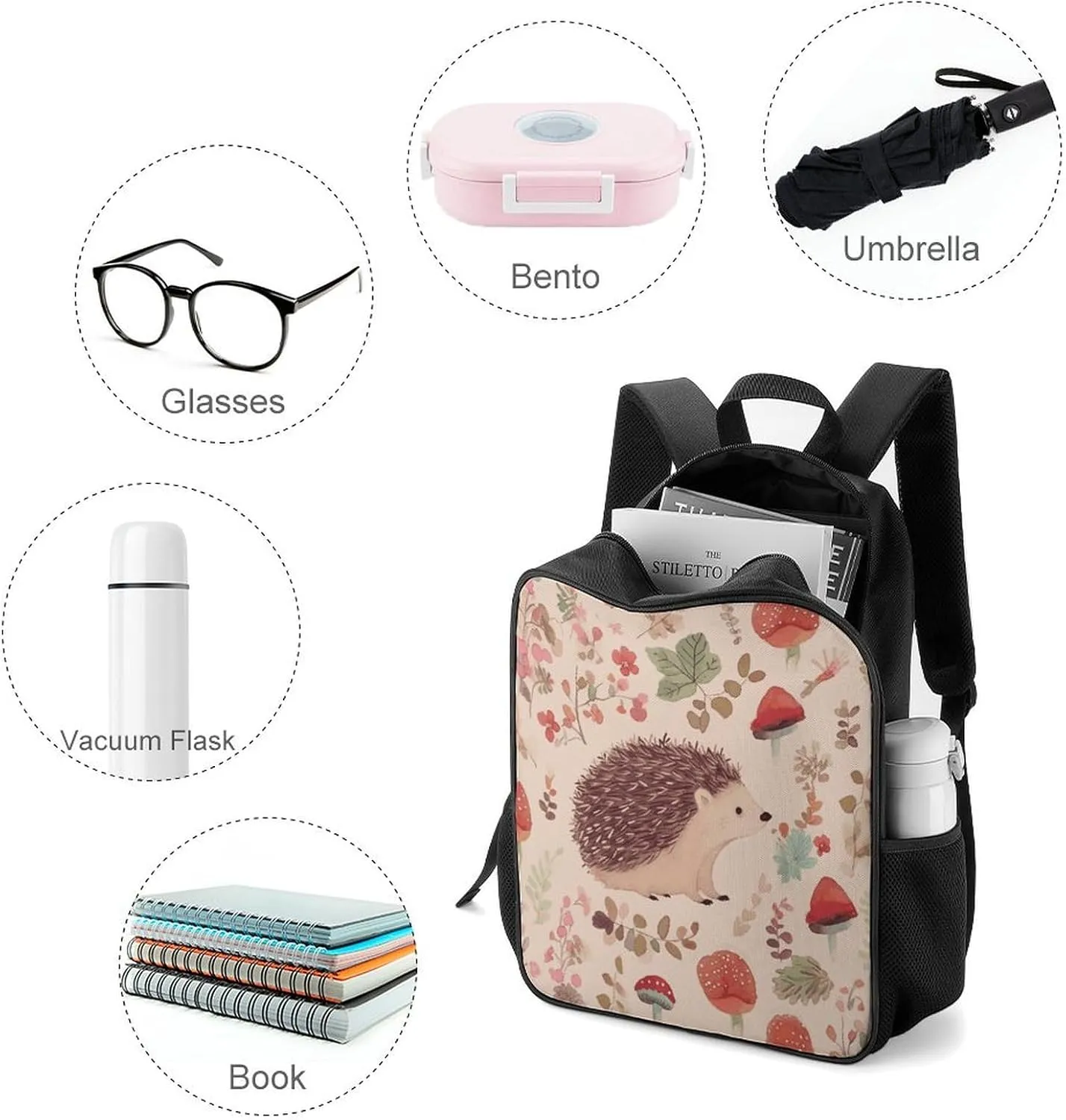 Lightweight Backpacks Cute Travel Bag Durable Lovely Hedgehog Printing Small Travel Backpack For Women & Men