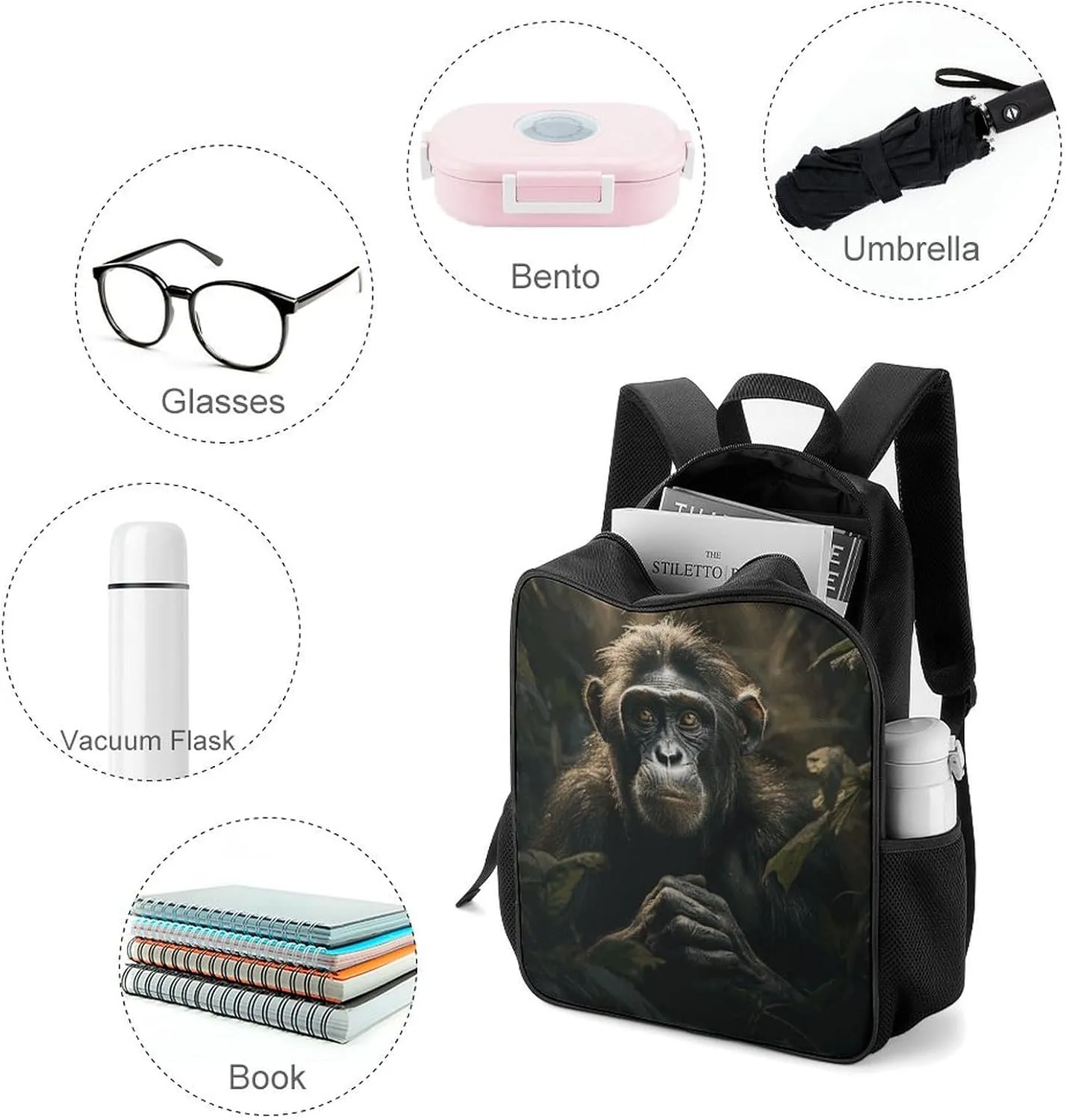 Lightweight Backpacks Cute Travel Bag Durable Monkey in Jungle Printing Small Travel Backpack For Women & Men