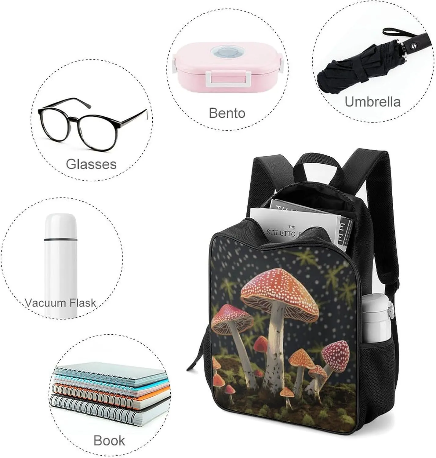 Lightweight Backpacks Cute Travel Bag Durable Mushroom Printing Small Travel Backpack For Women & Men