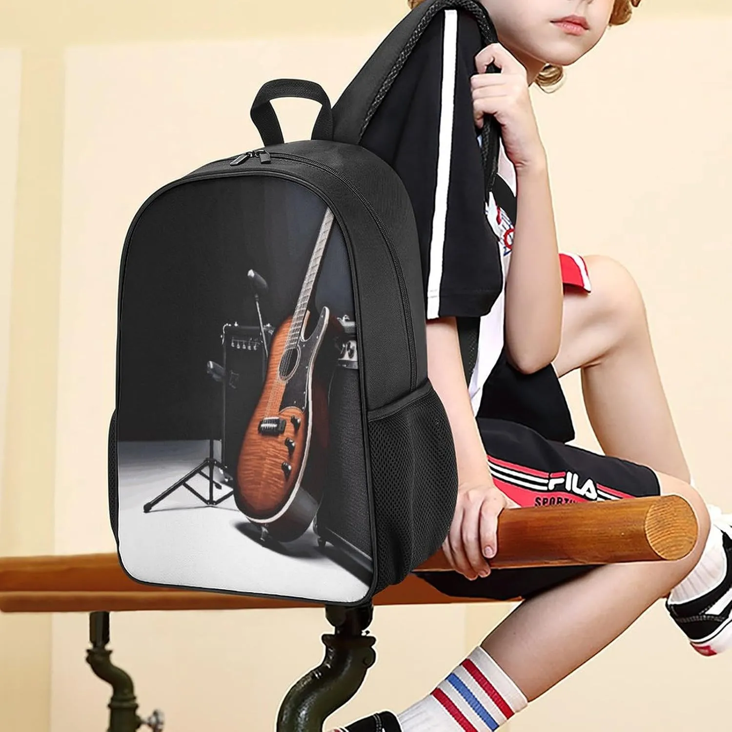 Lightweight Backpacks Cute Travel Bag Durable Musical Instrument Guitar Printing Small Travel Backpack For Women & Men