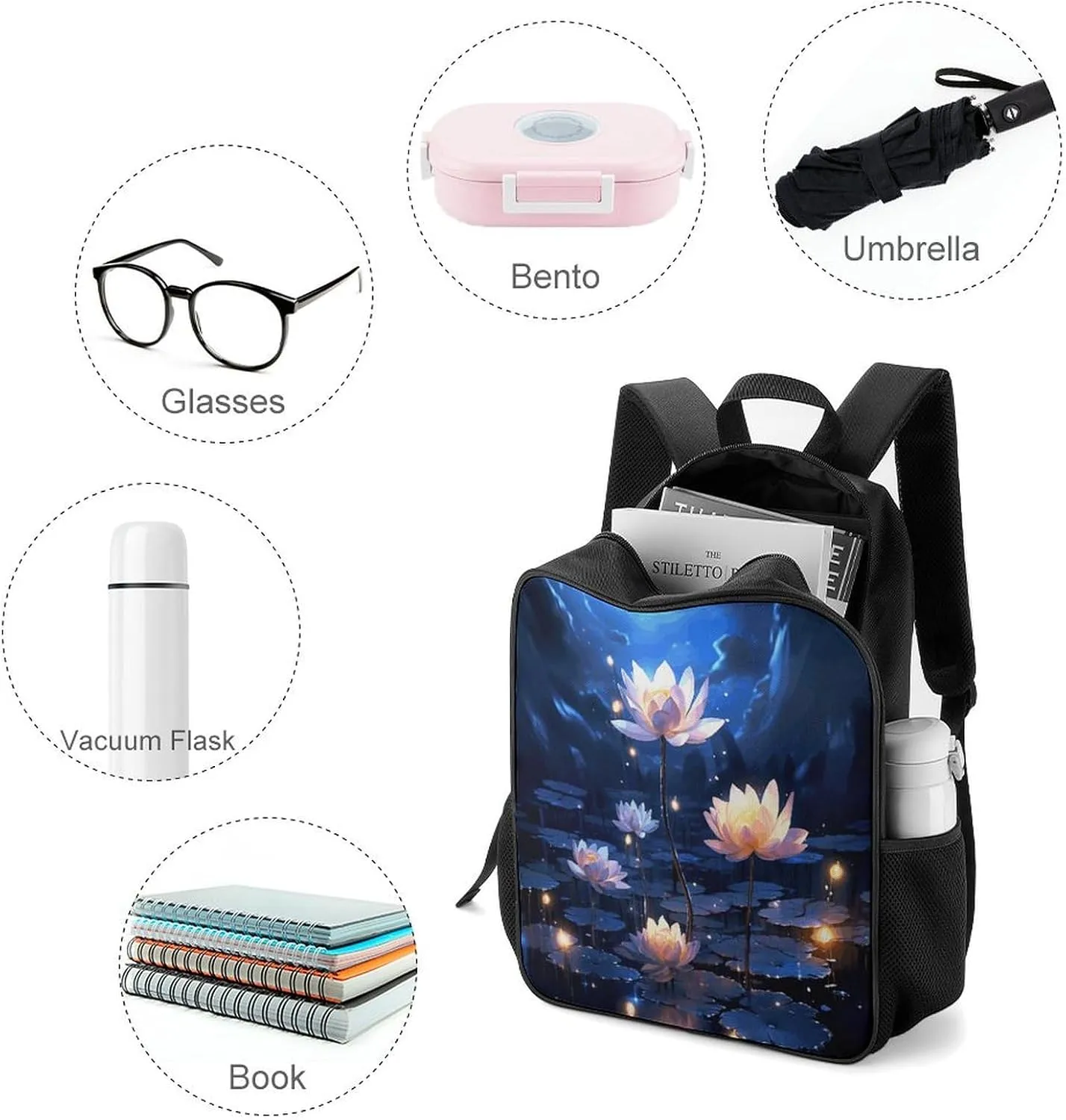 Lightweight Backpacks Cute Travel Bag Durable Night Flowers Printing Small Travel Backpack For Women & Men