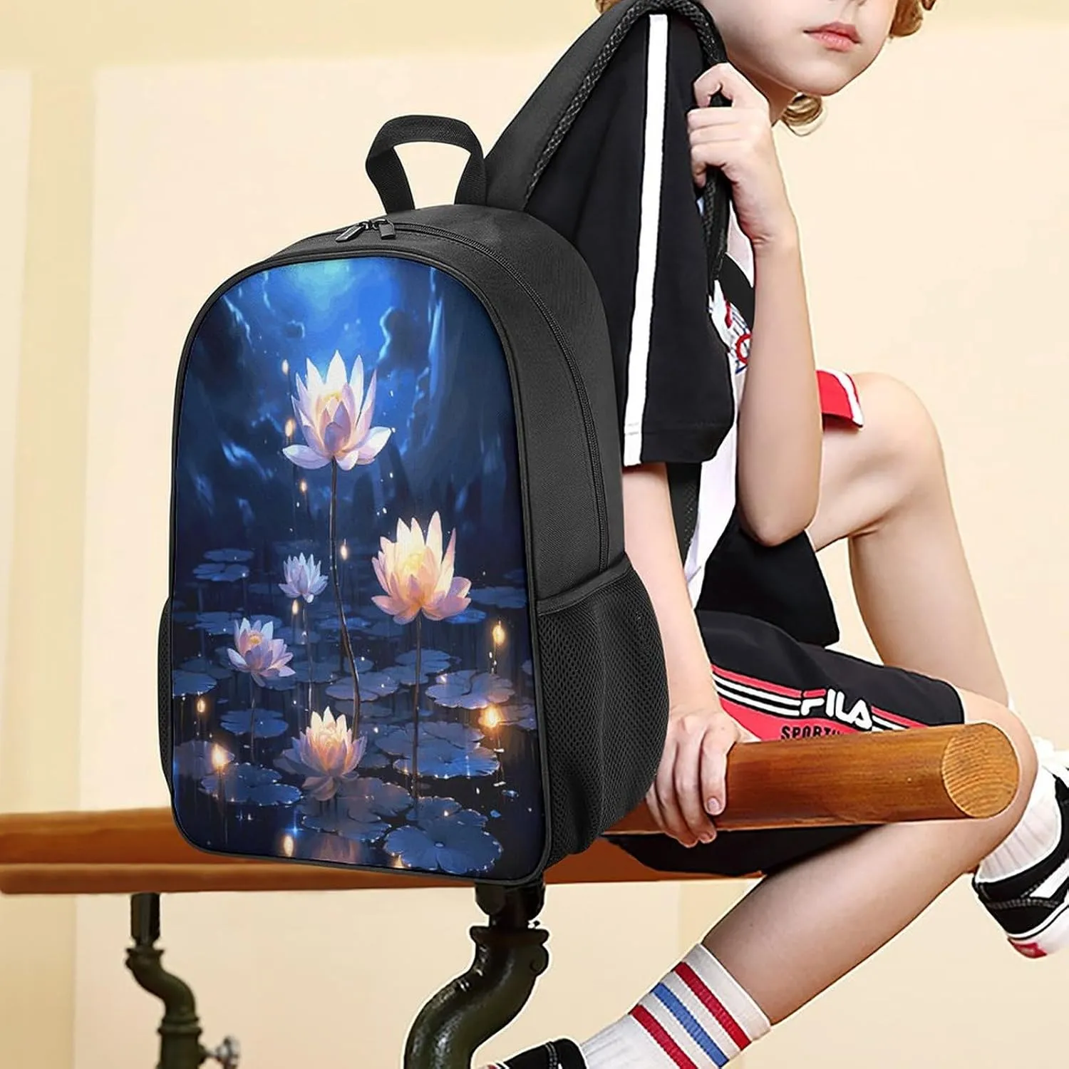Lightweight Backpacks Cute Travel Bag Durable Night Flowers Printing Small Travel Backpack For Women & Men