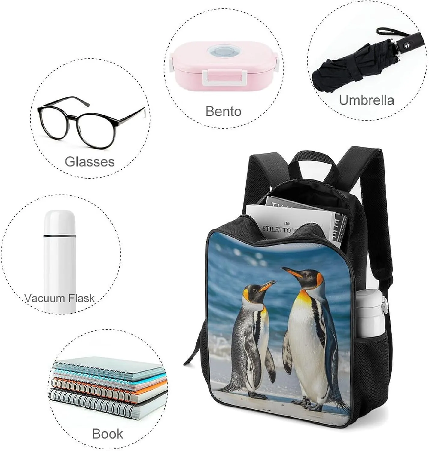 Lightweight Backpacks Cute Travel Bag Durable Penguin And Sea Printing Small Travel Backpack For Women & Men
