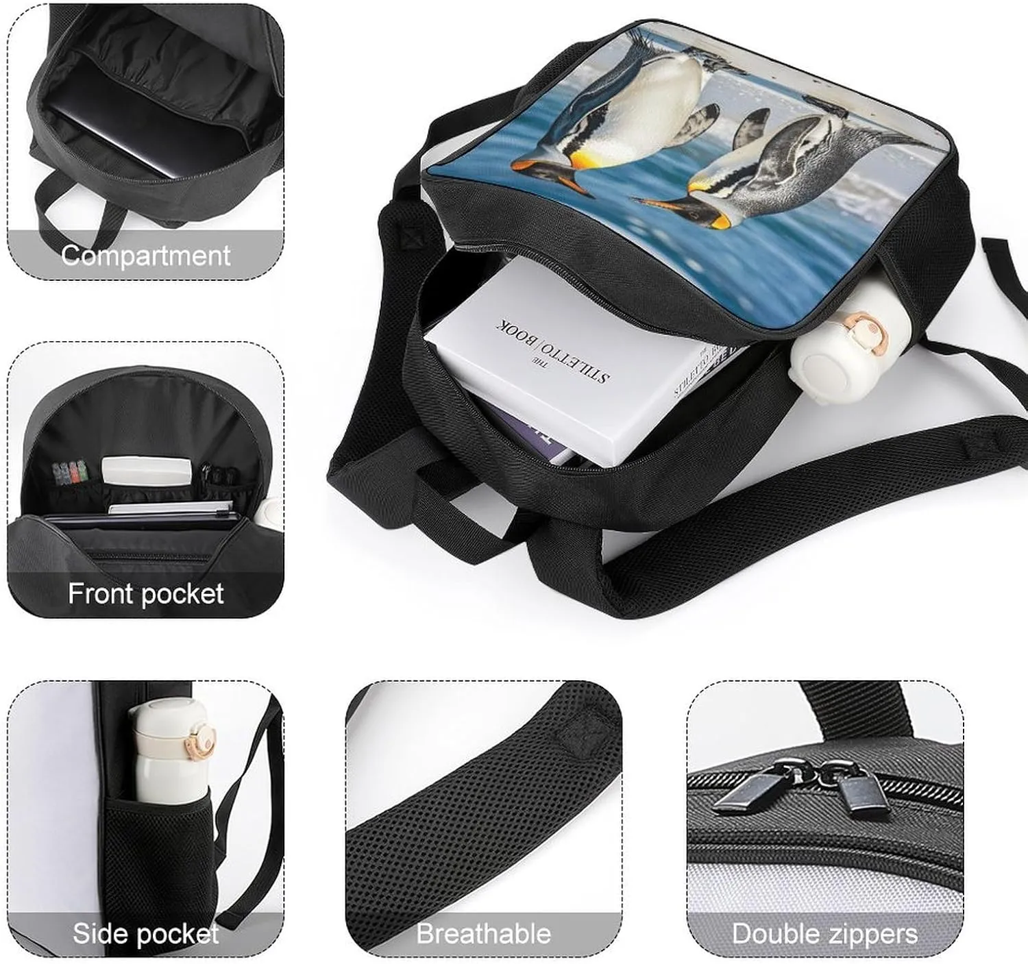 Lightweight Backpacks Cute Travel Bag Durable Penguin And Sea Printing Small Travel Backpack For Women & Men