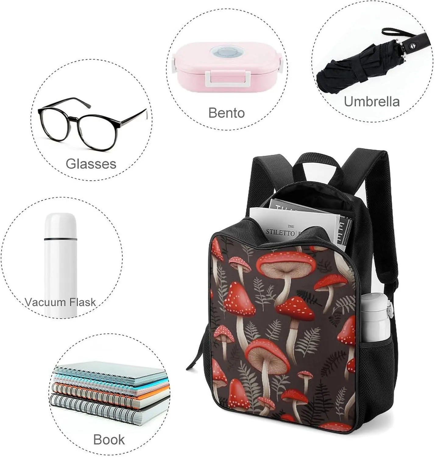 Lightweight Backpacks Cute Travel Bag Durable Red Mushrooms Printing Small Travel Backpack For Women & Men