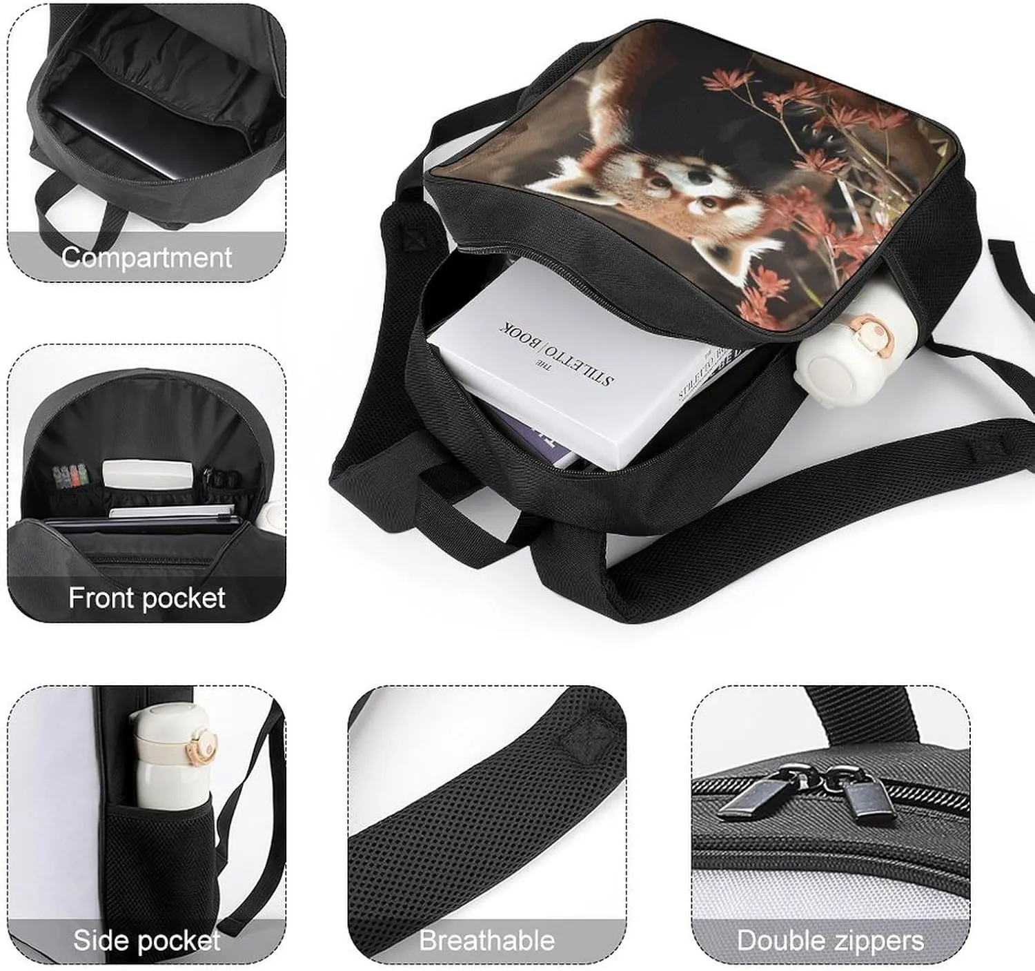 Lightweight Backpacks Cute Travel Bag Durable Red Pandas Printing Small Travel Backpack For Women & Men