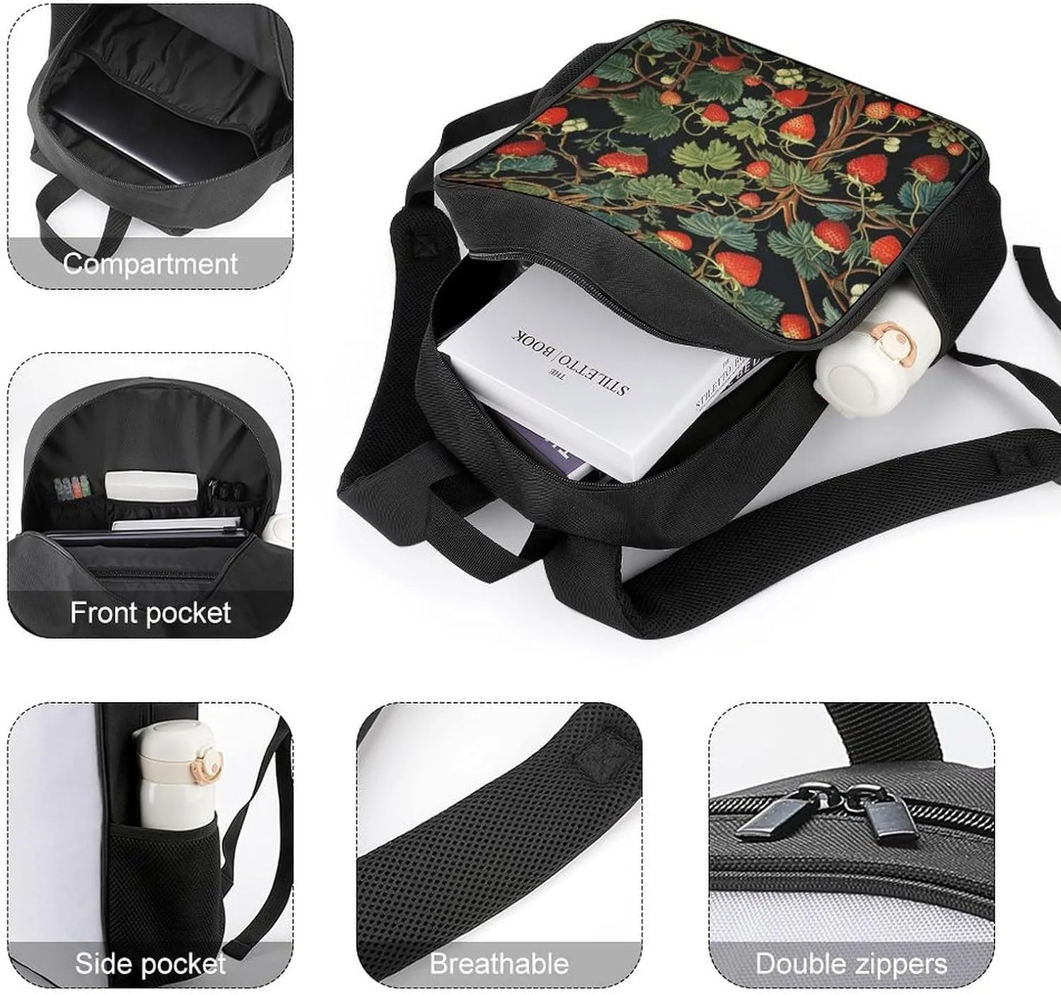 Lightweight Backpacks Cute Travel Bag Durable Strawberry Pattern Printing Small Travel Backpack For Women & Men