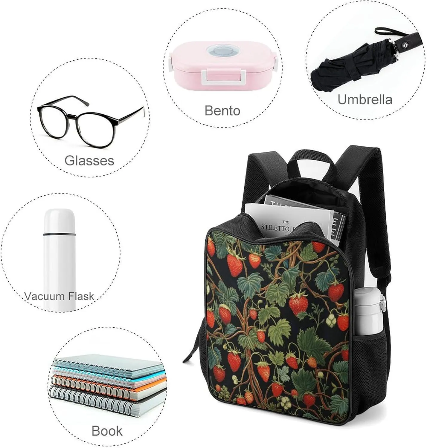 Lightweight Backpacks Cute Travel Bag Durable Strawberry Pattern Printing Small Travel Backpack For Women & Men