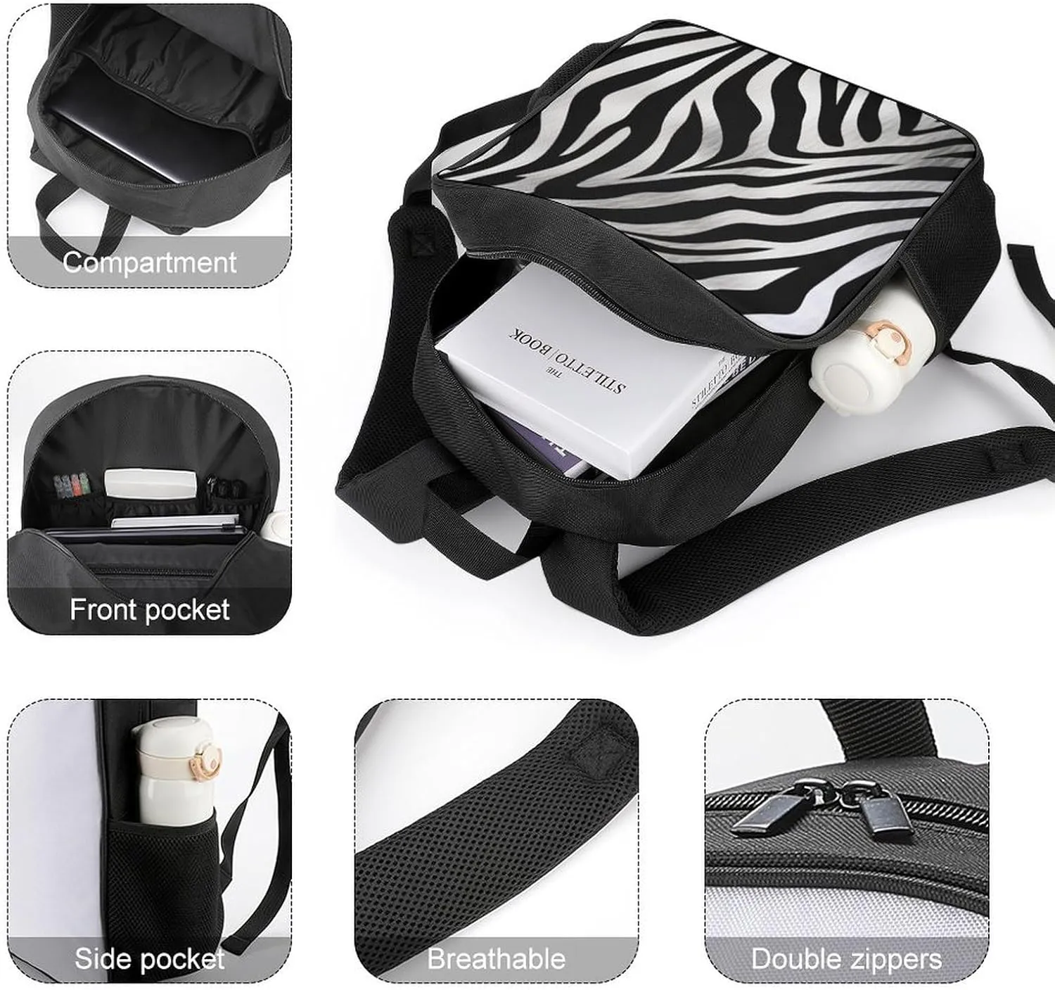 Lightweight Backpacks Cute Travel Bag Durable Zebra Print Printing Small Travel Backpack For Women & Men
