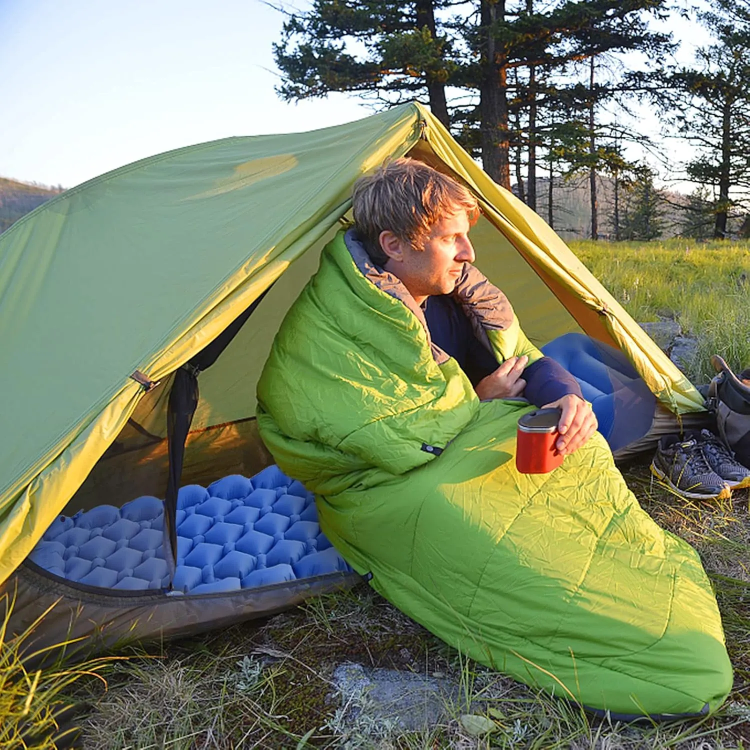 Lightweight Camping Mat with Air Pillow Portable Air Mattress Waterproof Backpacking Sleeping Pad