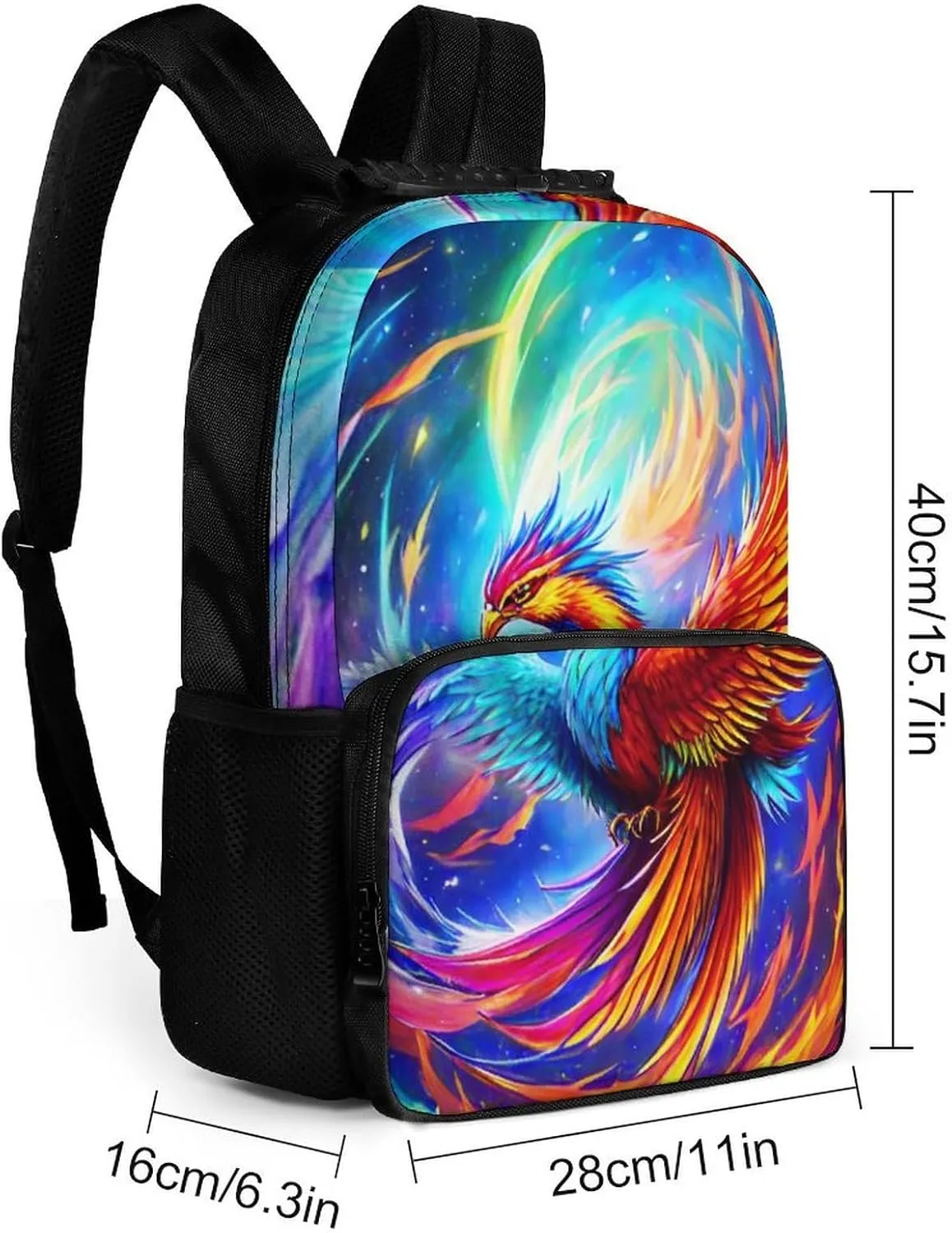 Lightweight Daypack Backpack for Sports Travel Running - Large Capacity Multipurpose Anti-Theft Bookbag, Mythical Red And Blue Fire Phoenix Bird Art Laptop Backpack Daypack