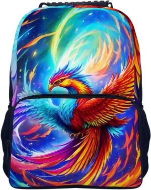 Lightweight Daypack Backpack for Sports Travel Running - Large Capacity Multipurpose Anti-Theft Bookbag, Mythical Red And Blue Fire Phoenix Bird Art Laptop Backpack Daypack