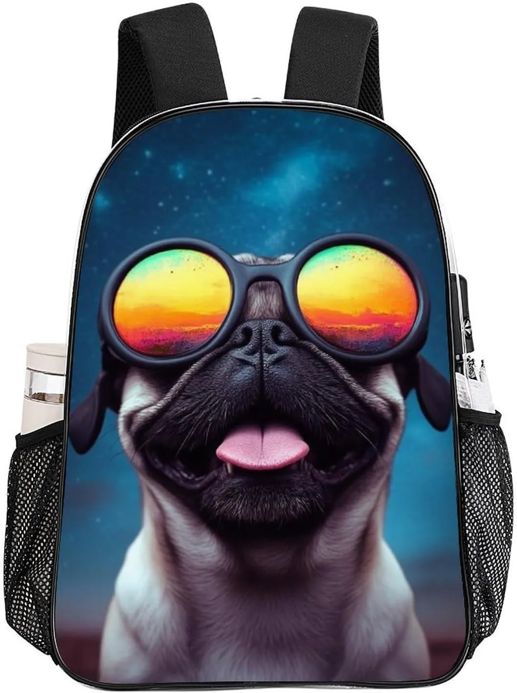 Lightweight Daypack Backpack for Sports Travel Running - Large Capacity Multipurpose Transparent Bookbag, Cool Glass Cute Funny Pug Laptop Backpack Daypack