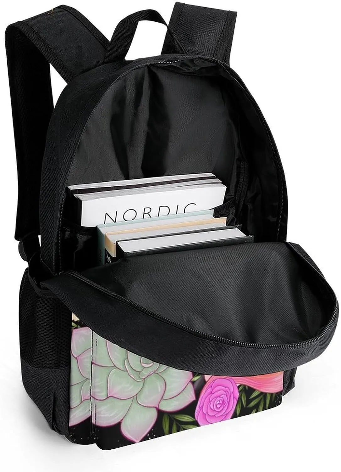 Lightweight Daypack Backpack for Trekking Work Running - Big Capacity Multipurpose Anti-Theft Bookbag, Pink Unicorn Flower Art Business Computer Bag