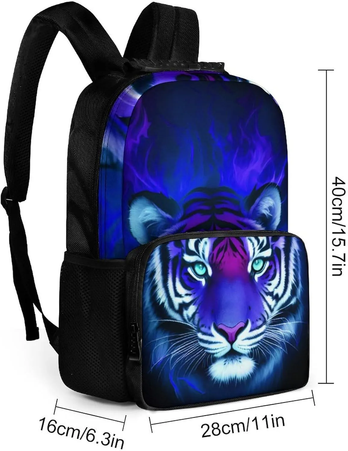 Lightweight Daypack Bookbag for Trekking Business Walking Cycling - Big Capacity Anti-Theft Multipurpose Carry On Bag, Cool Tiger Head Fire Surreal Style Art Business Computer Bag