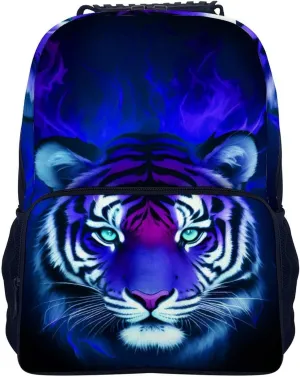 Lightweight Daypack Bookbag for Trekking Business Walking Cycling - Big Capacity Anti-Theft Multipurpose Carry On Bag, Cool Tiger Head Fire Surreal Style Art Business Computer Bag